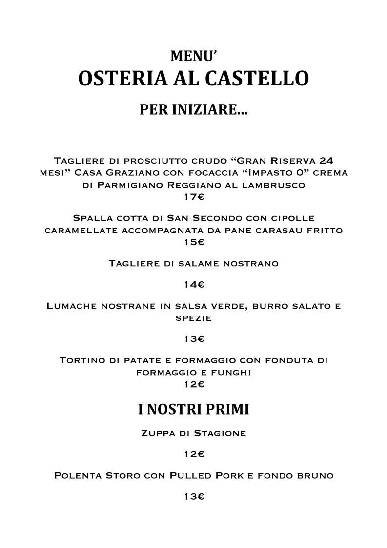 Menu di Osteria al Castello 