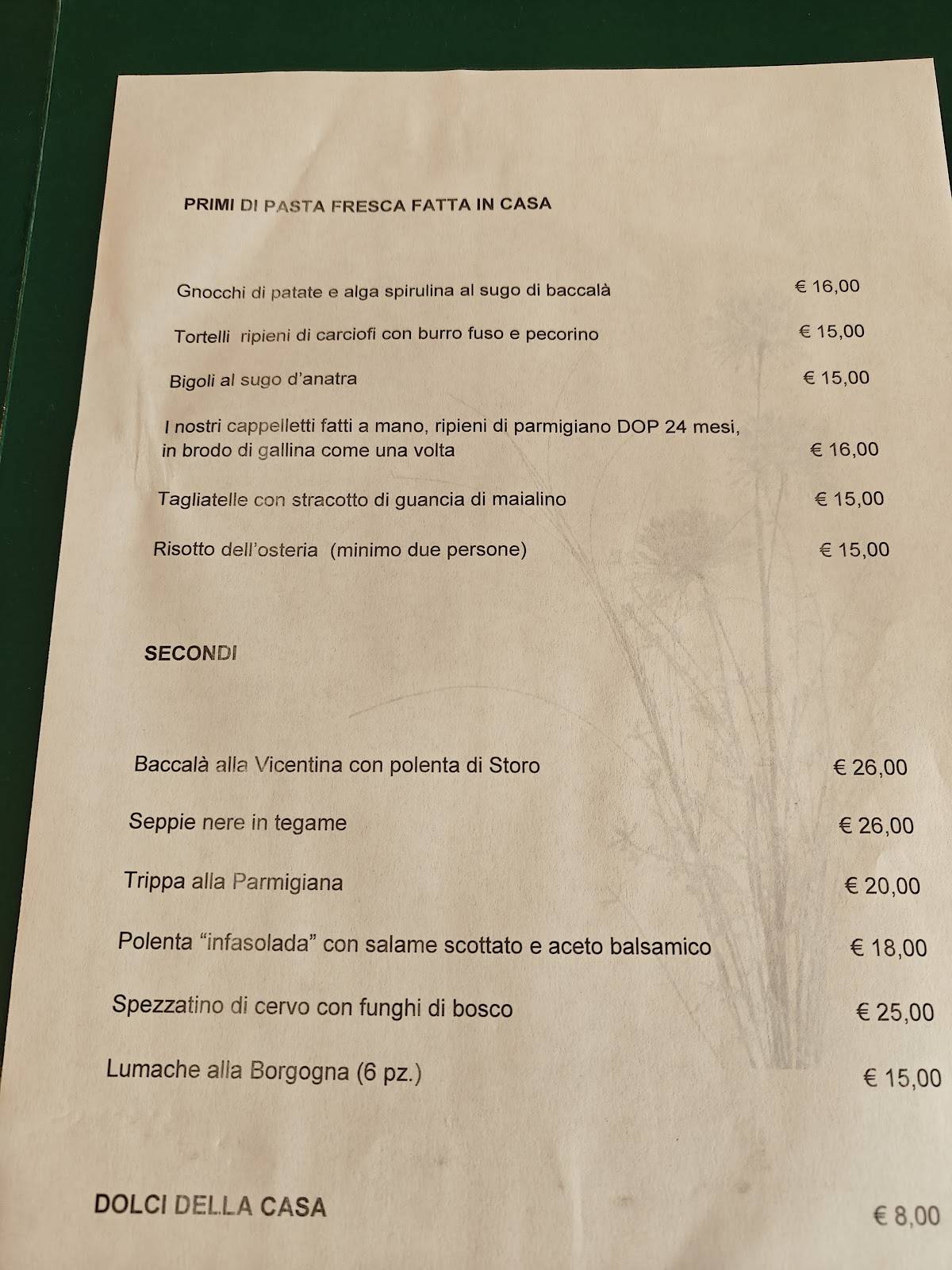 Menu di Osteria del Cuore 