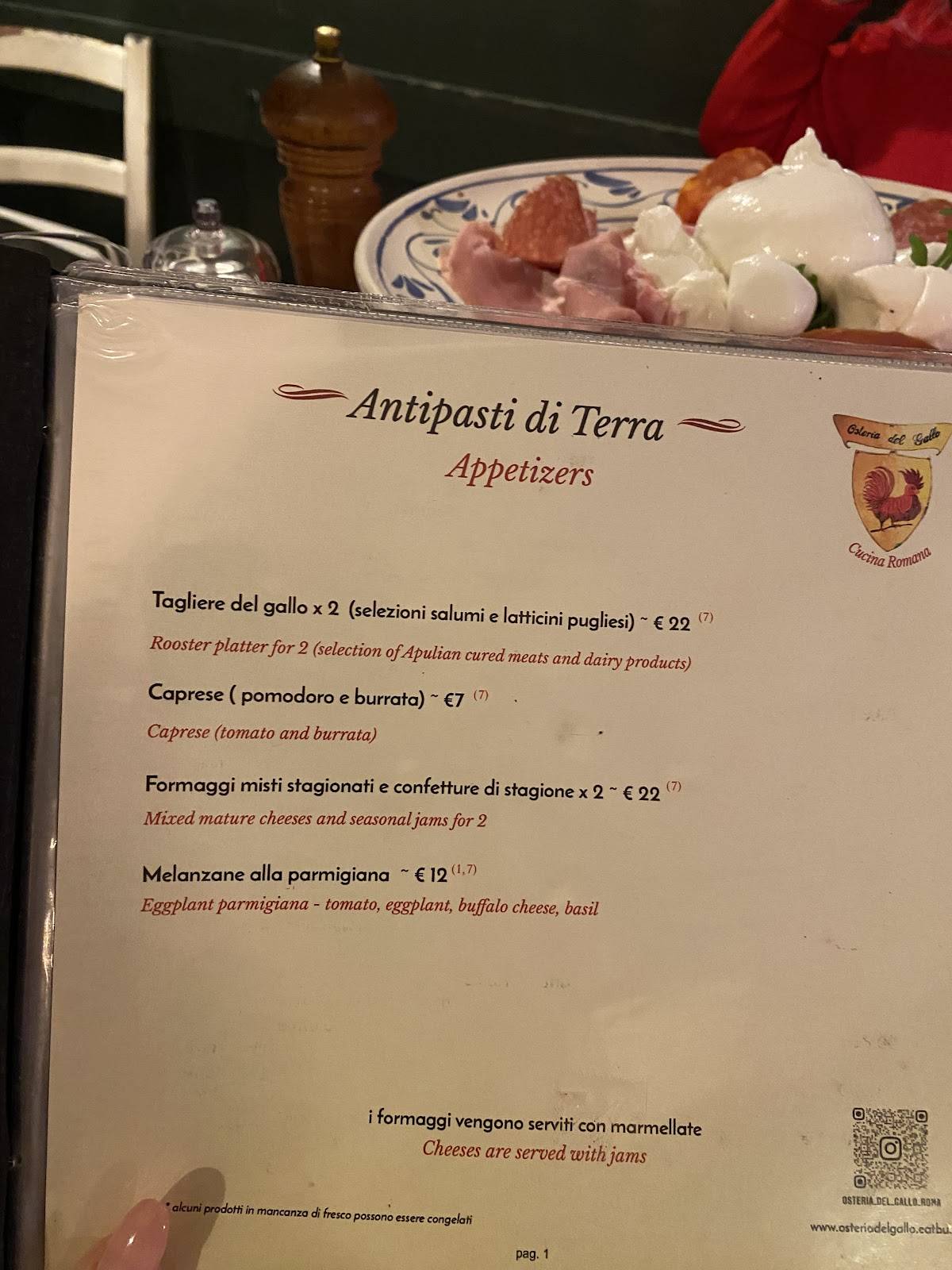 Menu di Osteria del Gallo 
