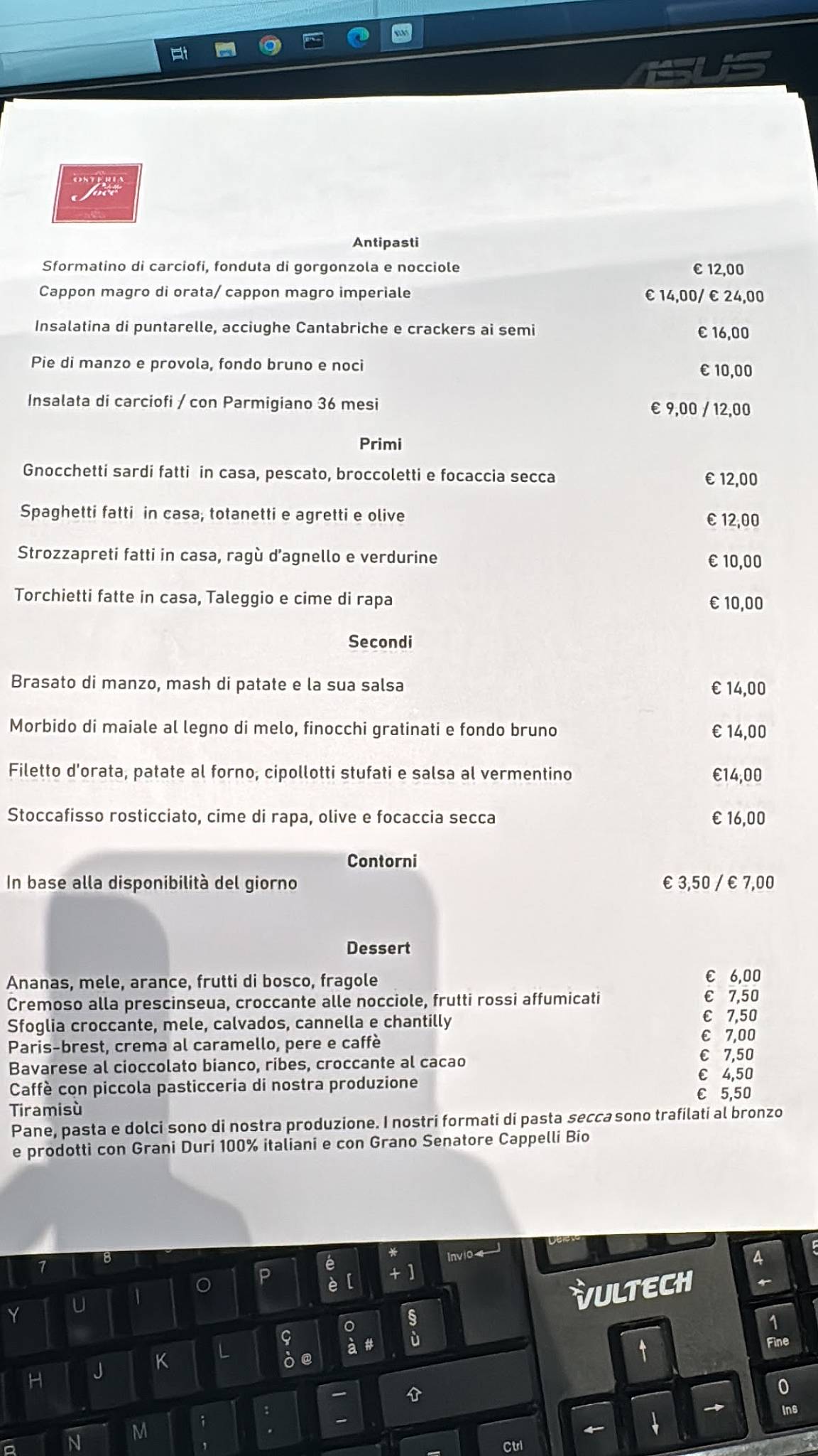 Menu di Osteria della Foce 