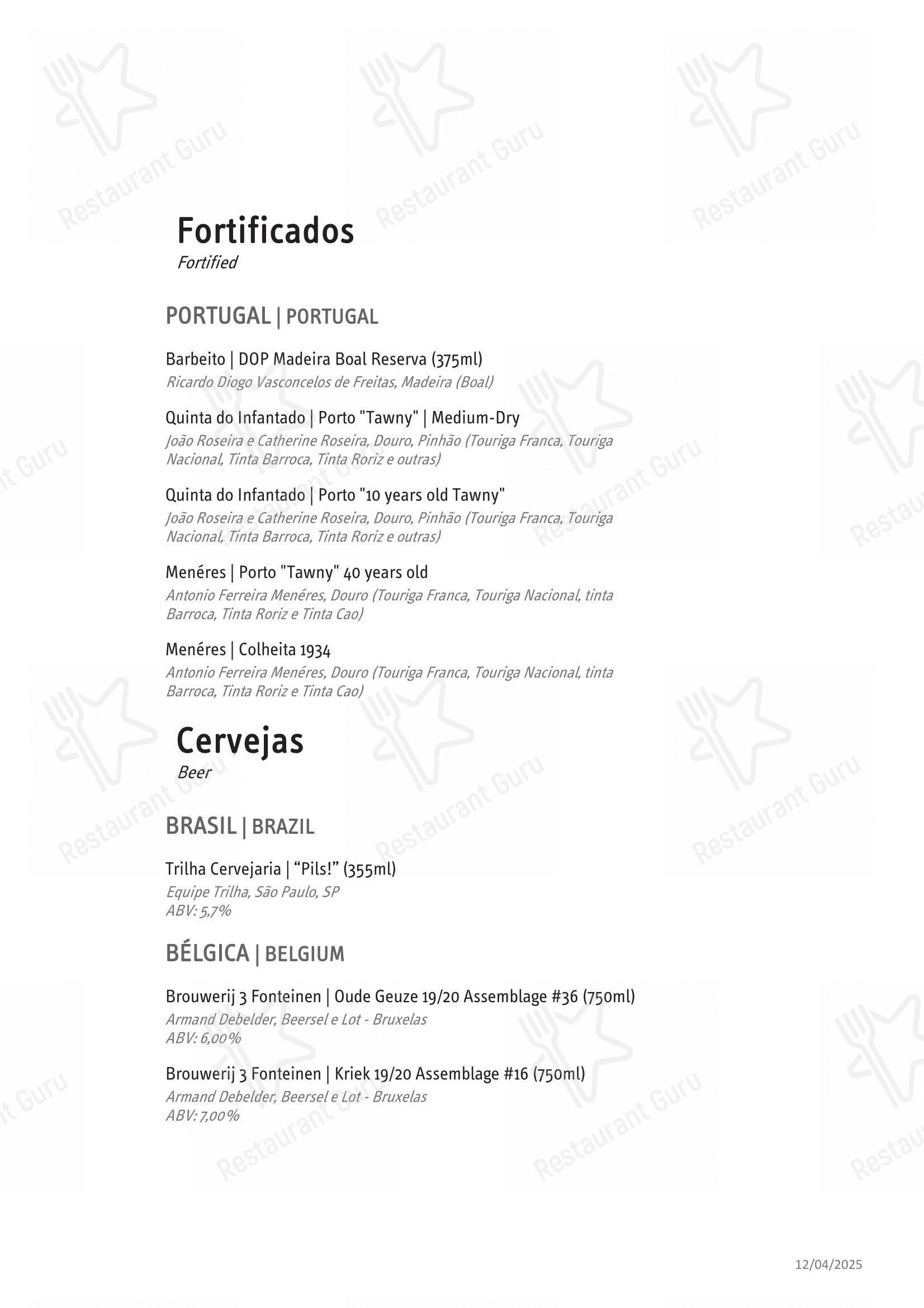 Oteque em Rio de Janeiro - Menu