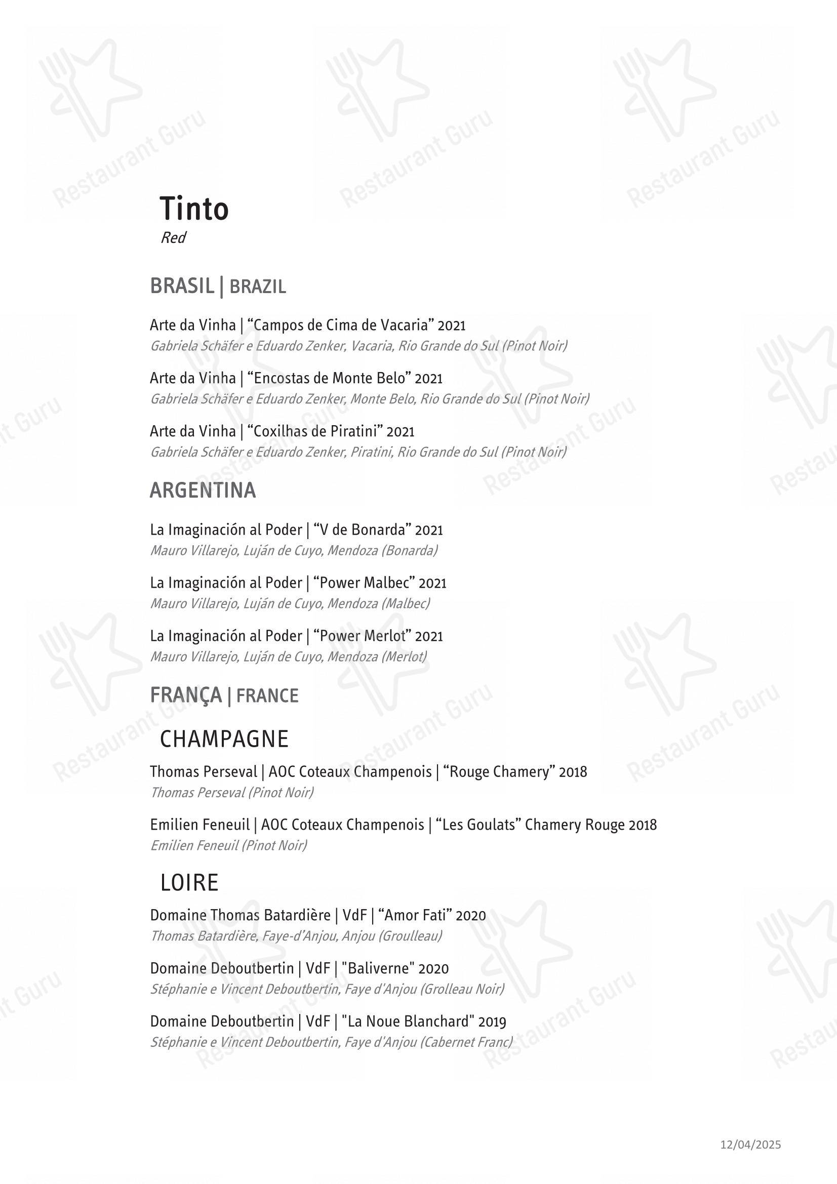 Oteque em Rio de Janeiro - Menu