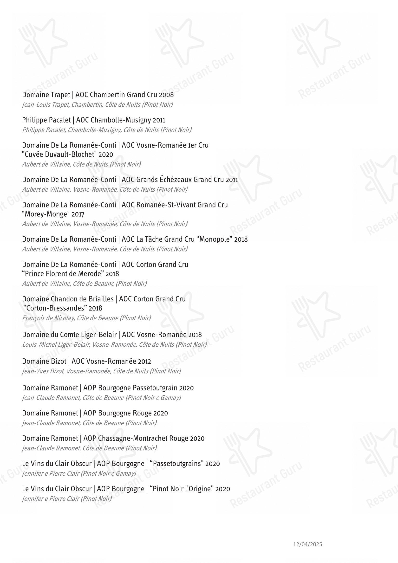 Oteque em Rio de Janeiro - Menu