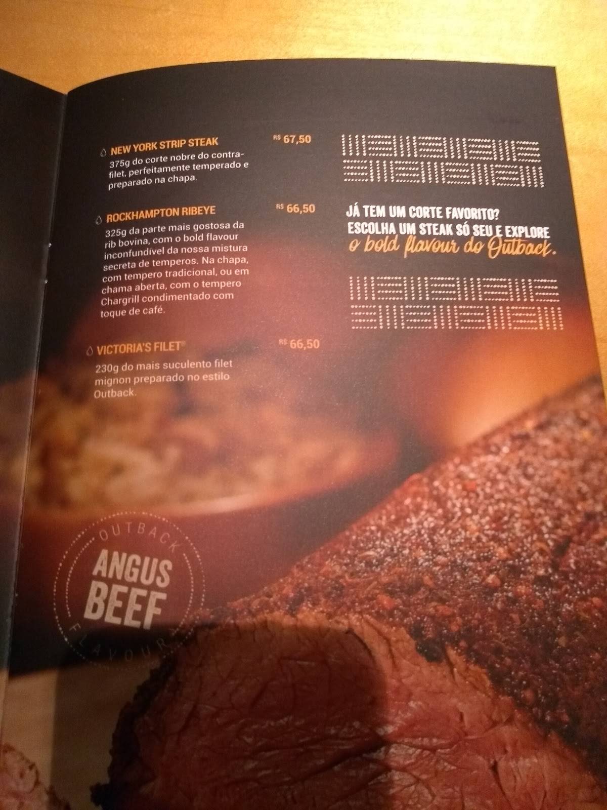 Menu at Restaurante Outback Steakhouse, Belo Horizonte, 3000 - Piso A