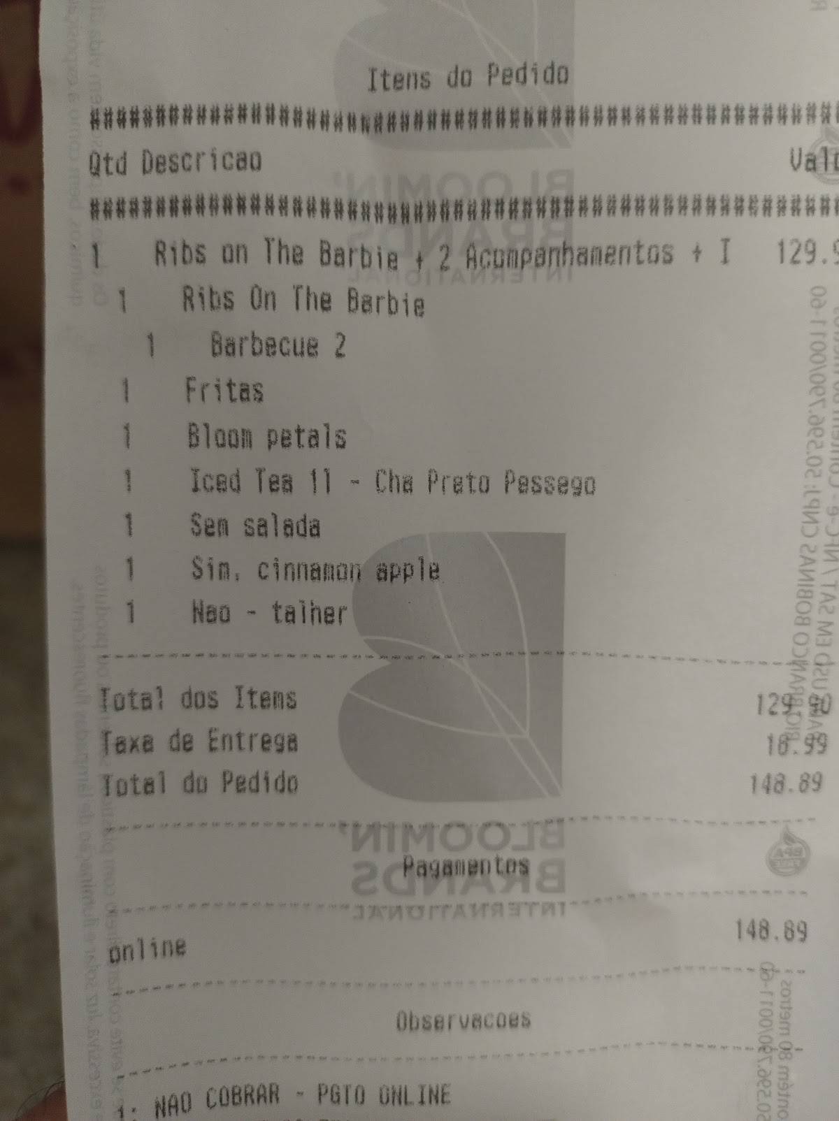 Restaurante Outback Steakhouse cardápio