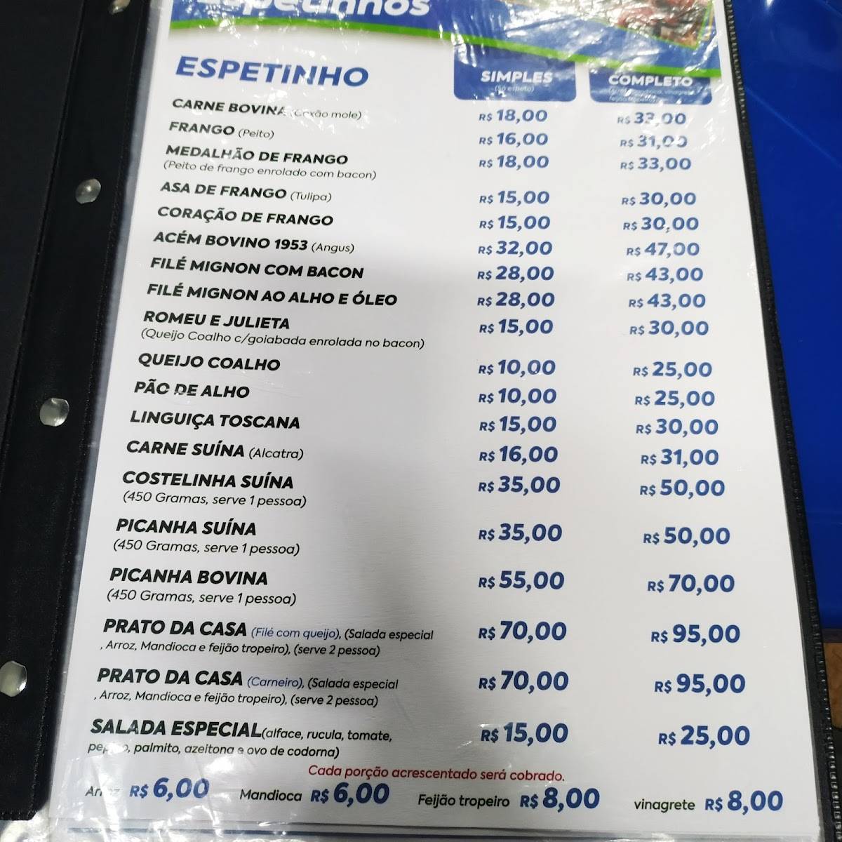 PARANAENSE RESTAURANTE E EVENTOS LTDA cardápio