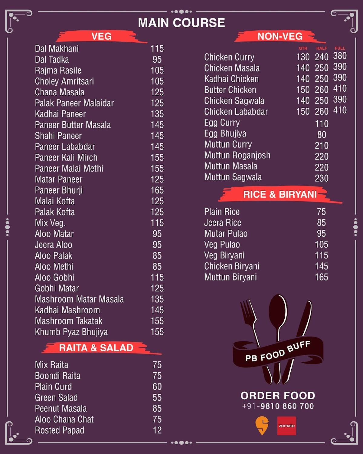 PB Food Buff menu