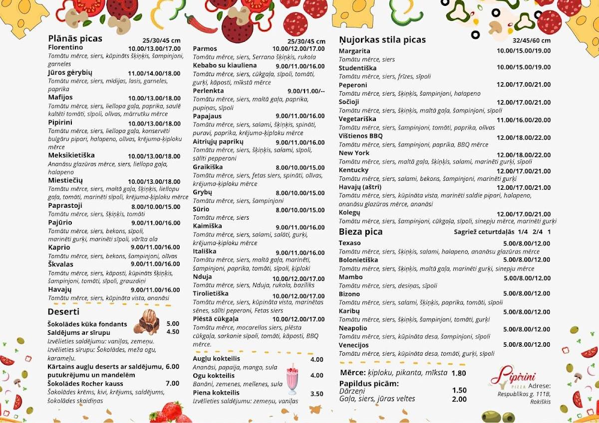 Menu de PIPIRINI PIZZA