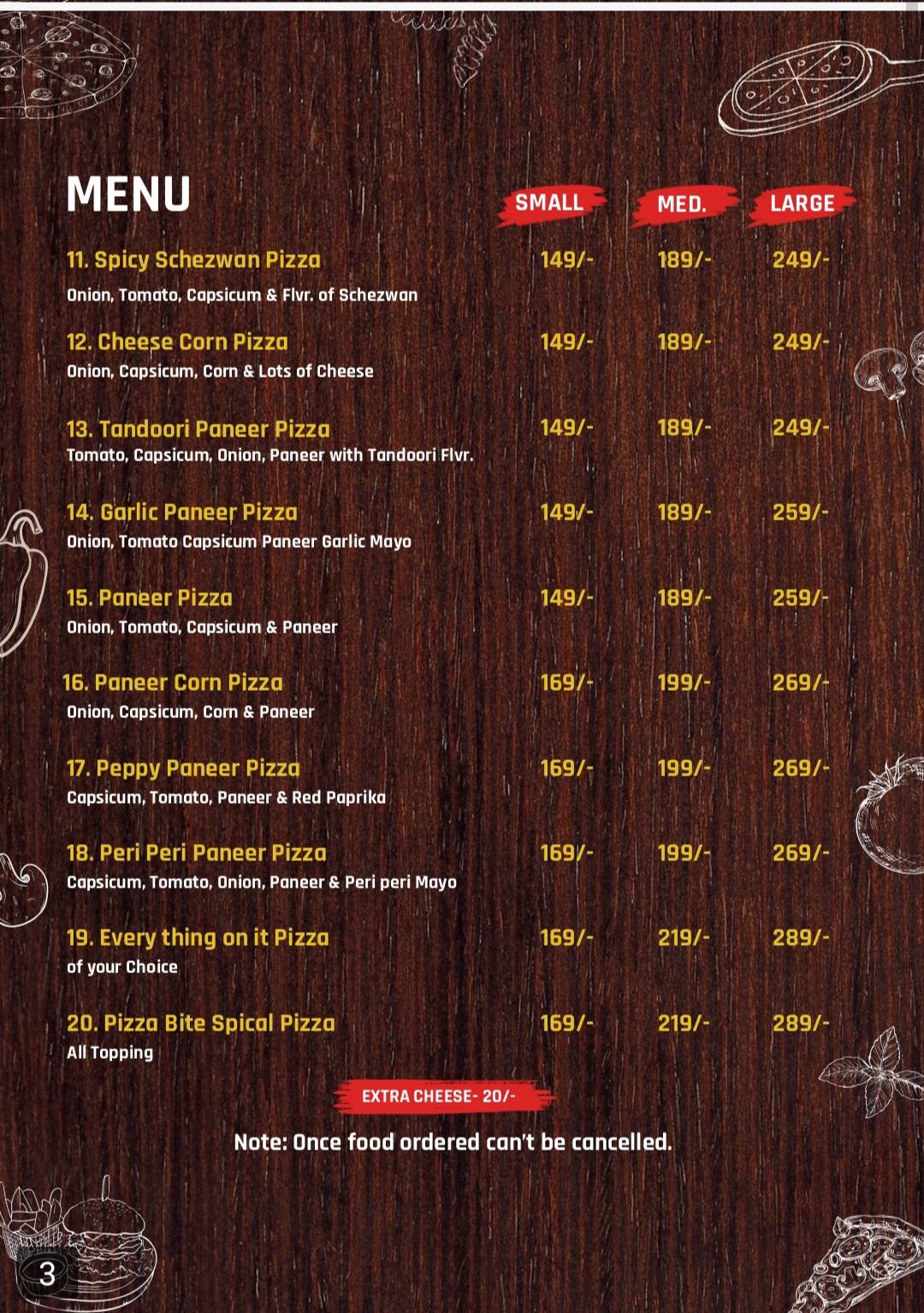 PIZZA BITES menu
