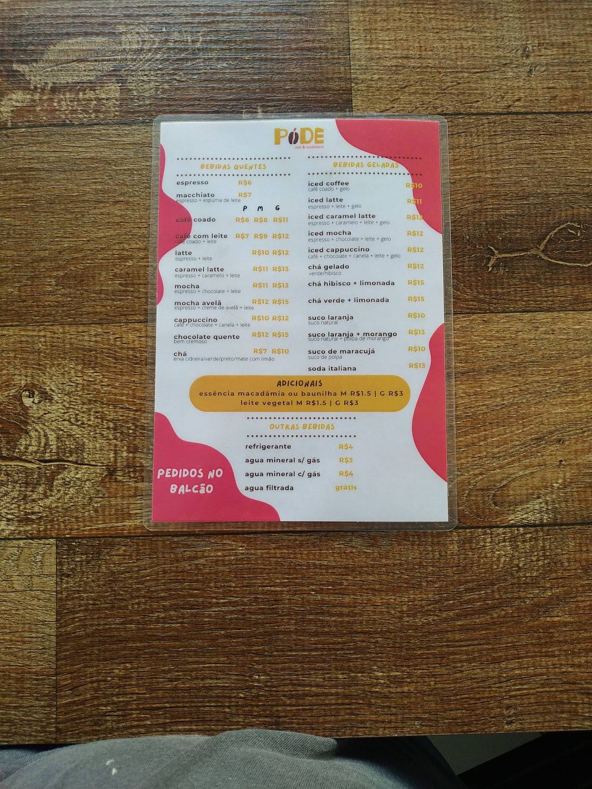PÓDE café & confeitaria cardápio