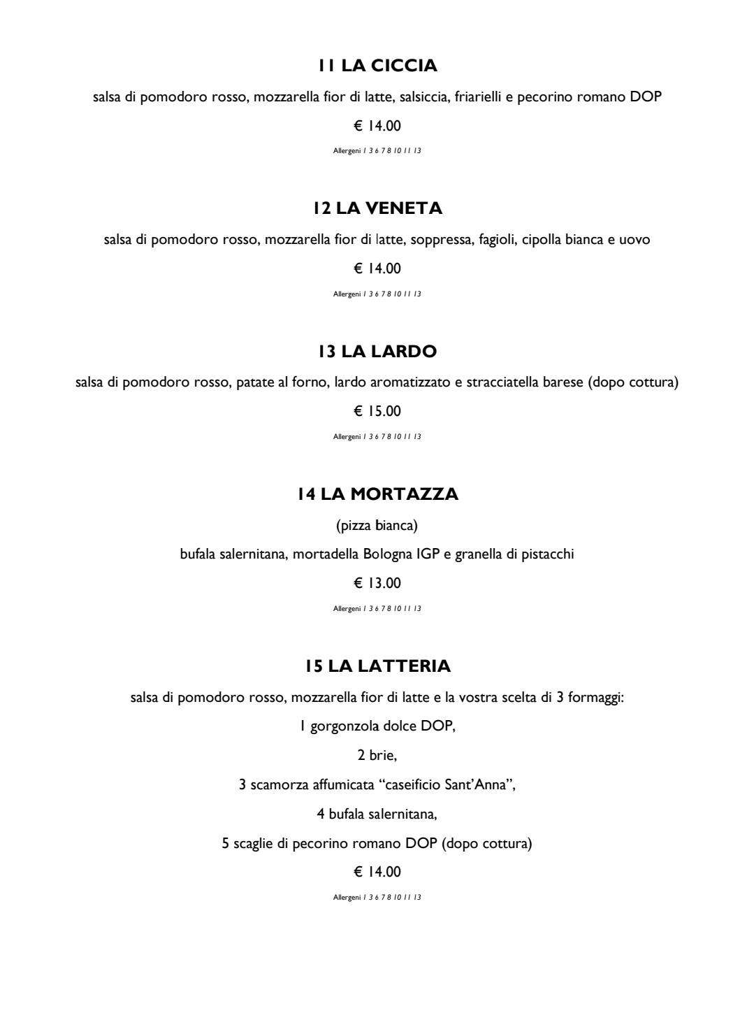 Menu di PRINCIPE PIZZERIA CICCHETTERIA 