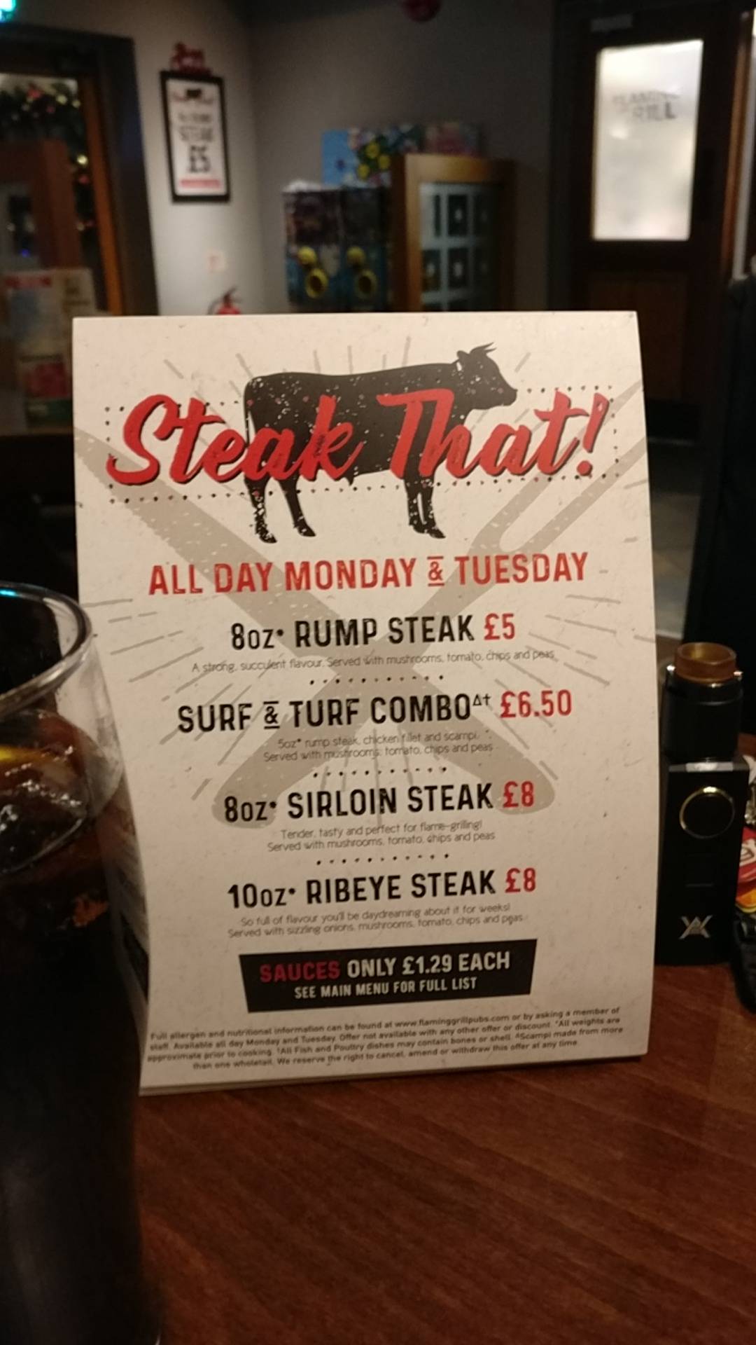Menu at Pack Horse pub & bar, Burnopfield