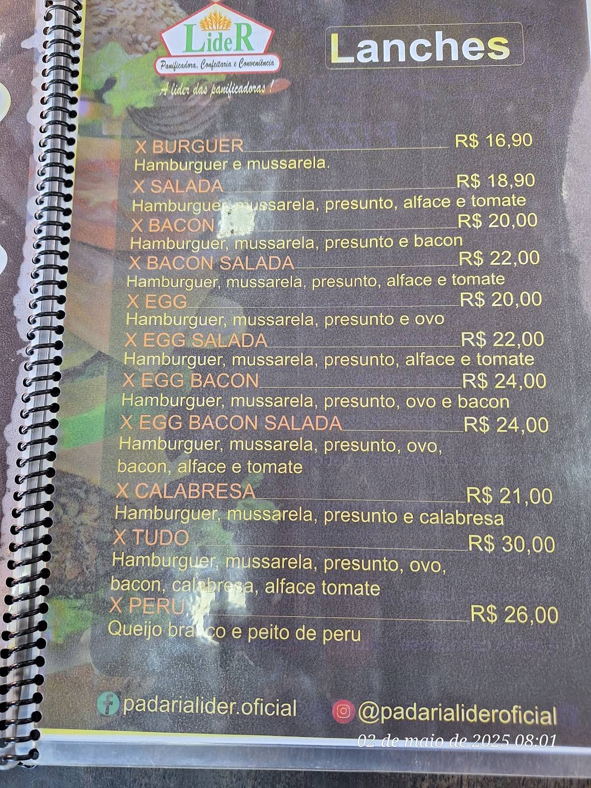 Padaria Lider 2 - Panificadora, Confeitaria e Conveniência cardápio