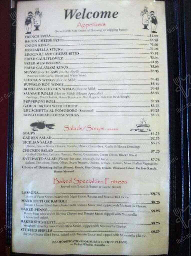 Menu at Padrinos Italian Restaurant, Beckley