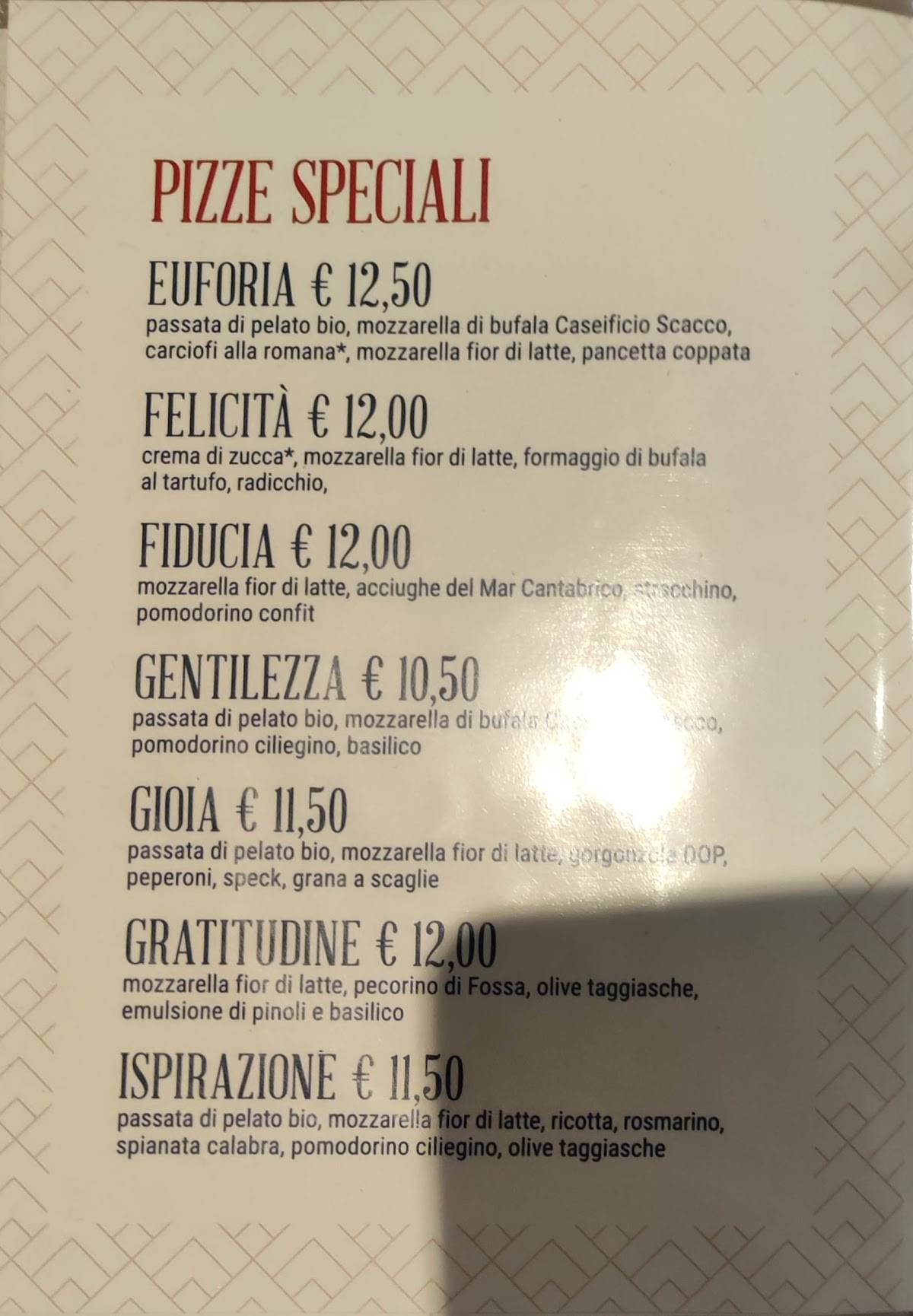 Menu di Pizzeria C'è o non C'è 