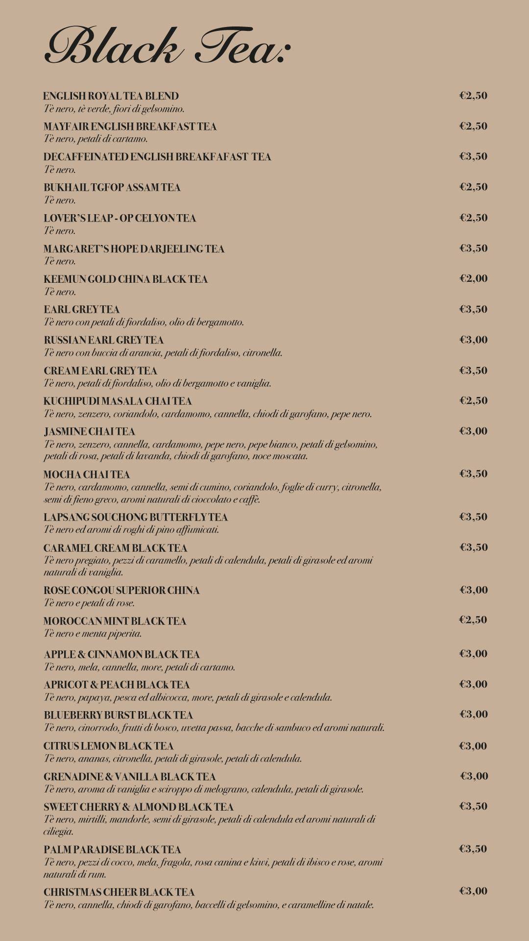 Menu di The Harp Tea Room 