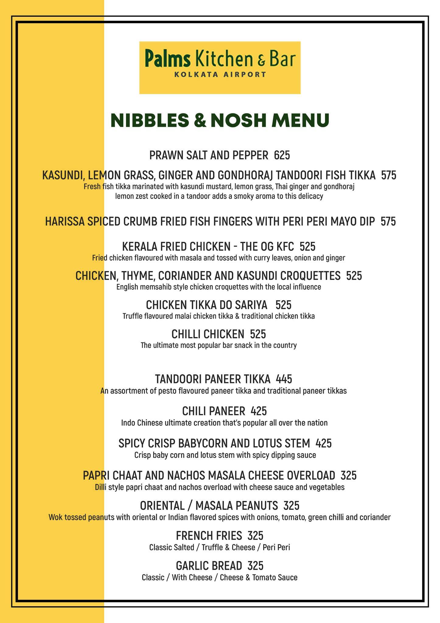 Palms Kitchen and Bar menu