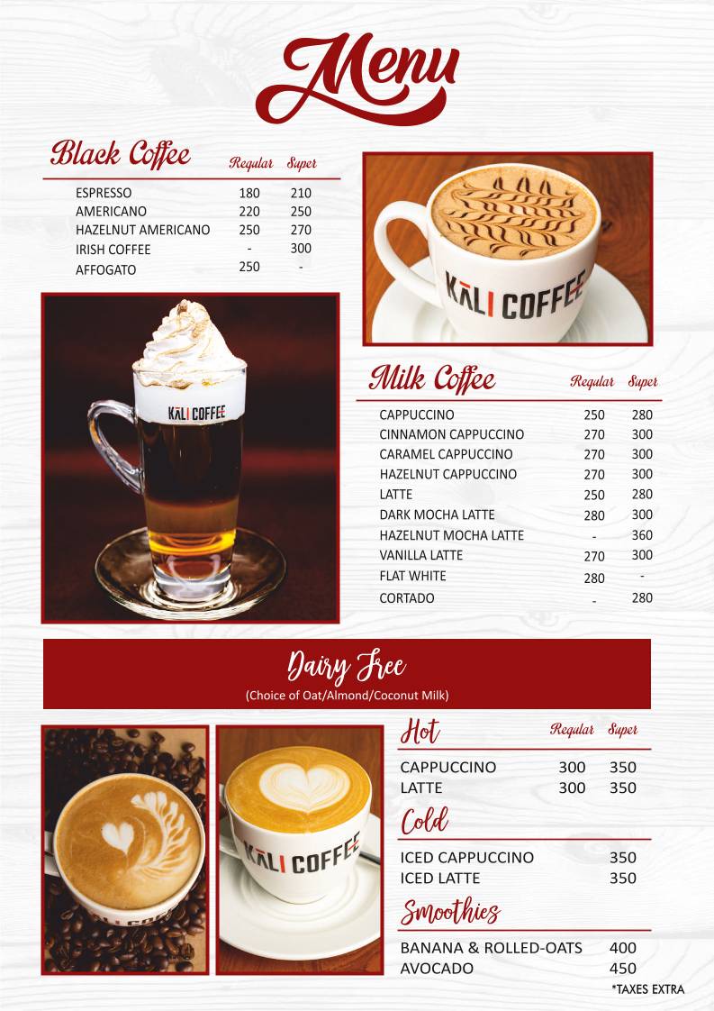KALI COFFEE menu