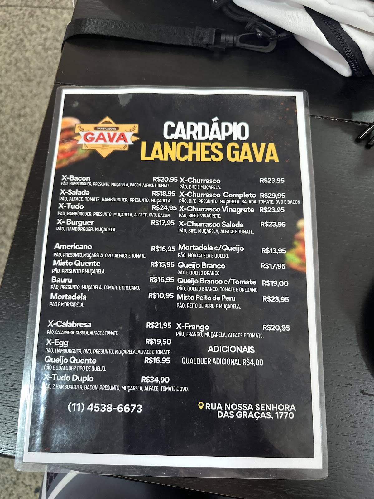 Panificadora Gava cardápio