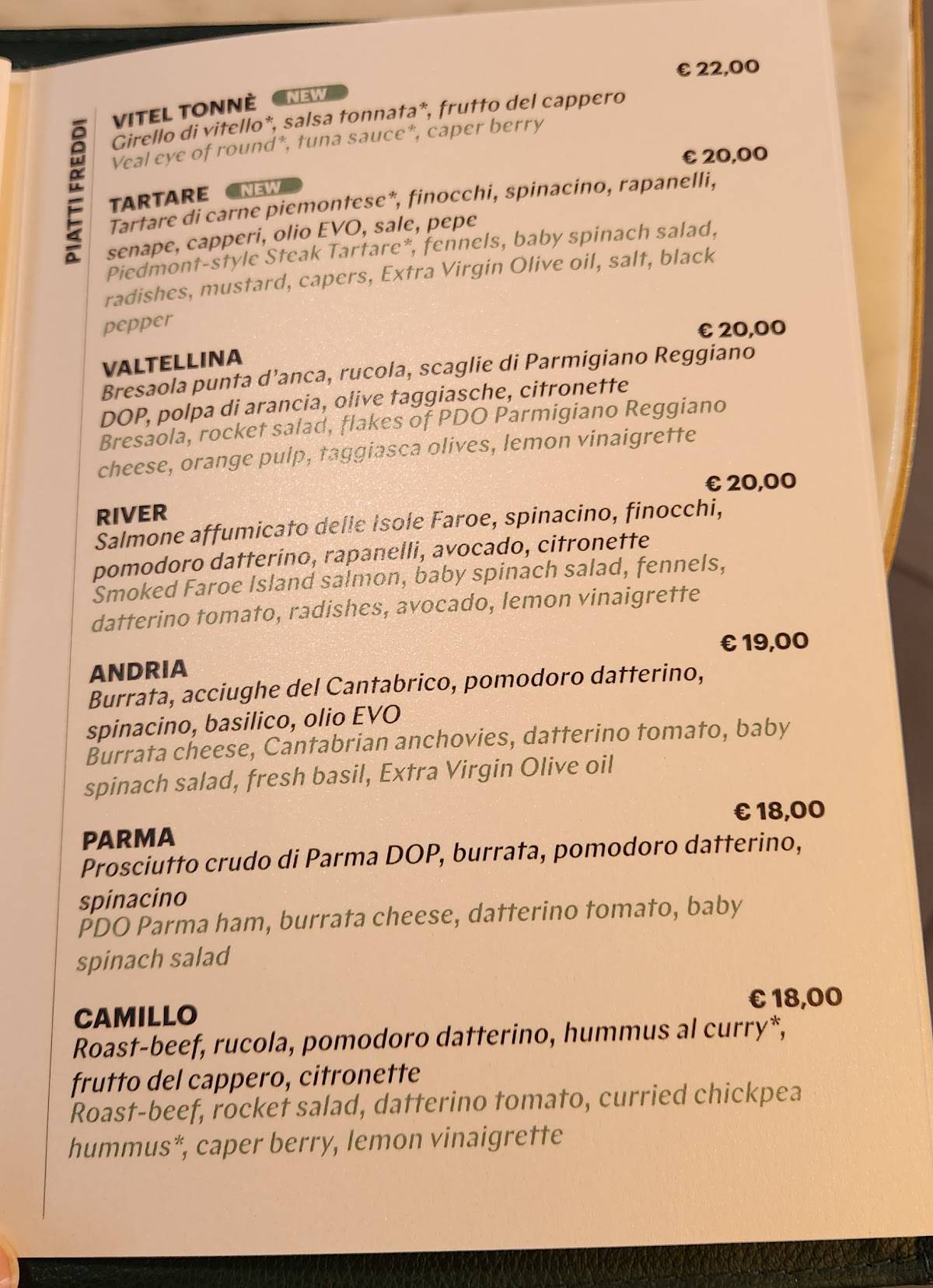 Menu di De Santis / Milano Rinascente Duomo 
