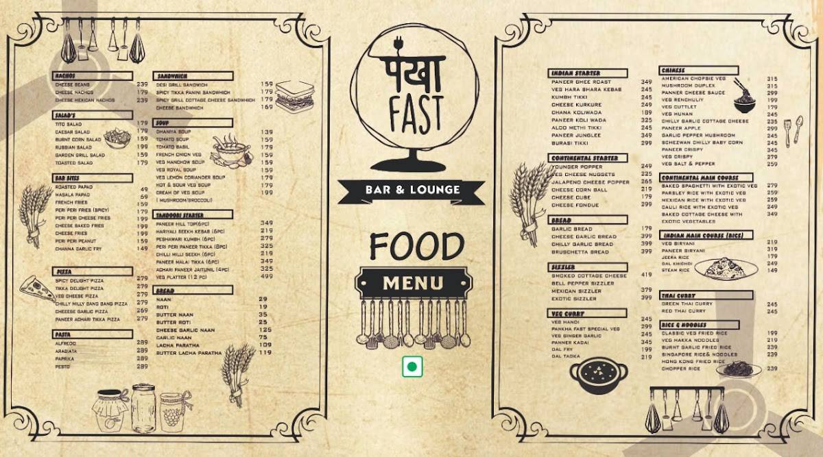 Pankha Fast Bar and Lounge menu