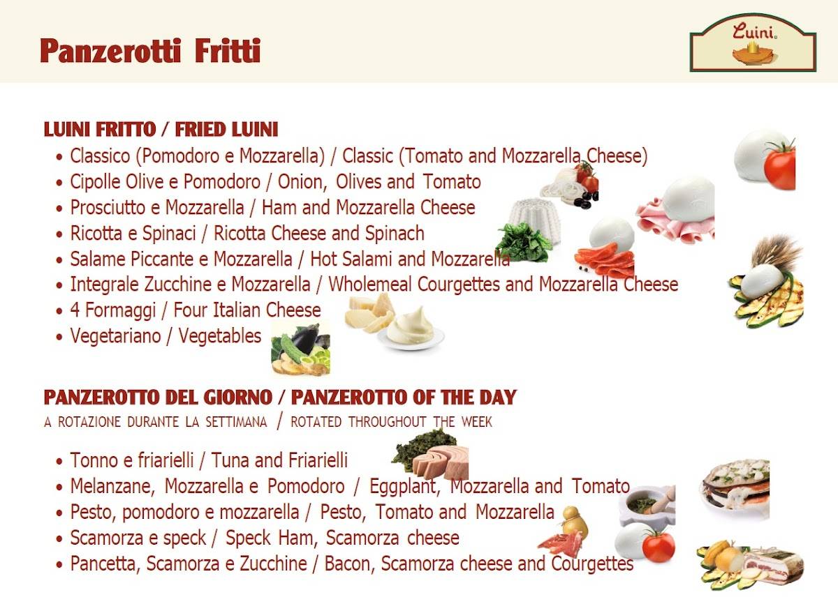 Menu de Panzerotti Luini