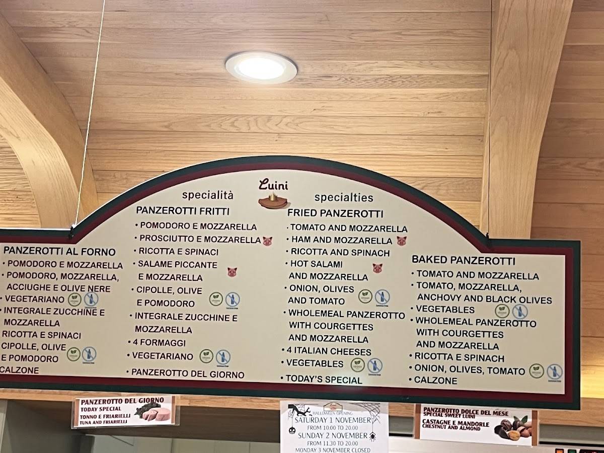 Menu de Panzerotti Luini