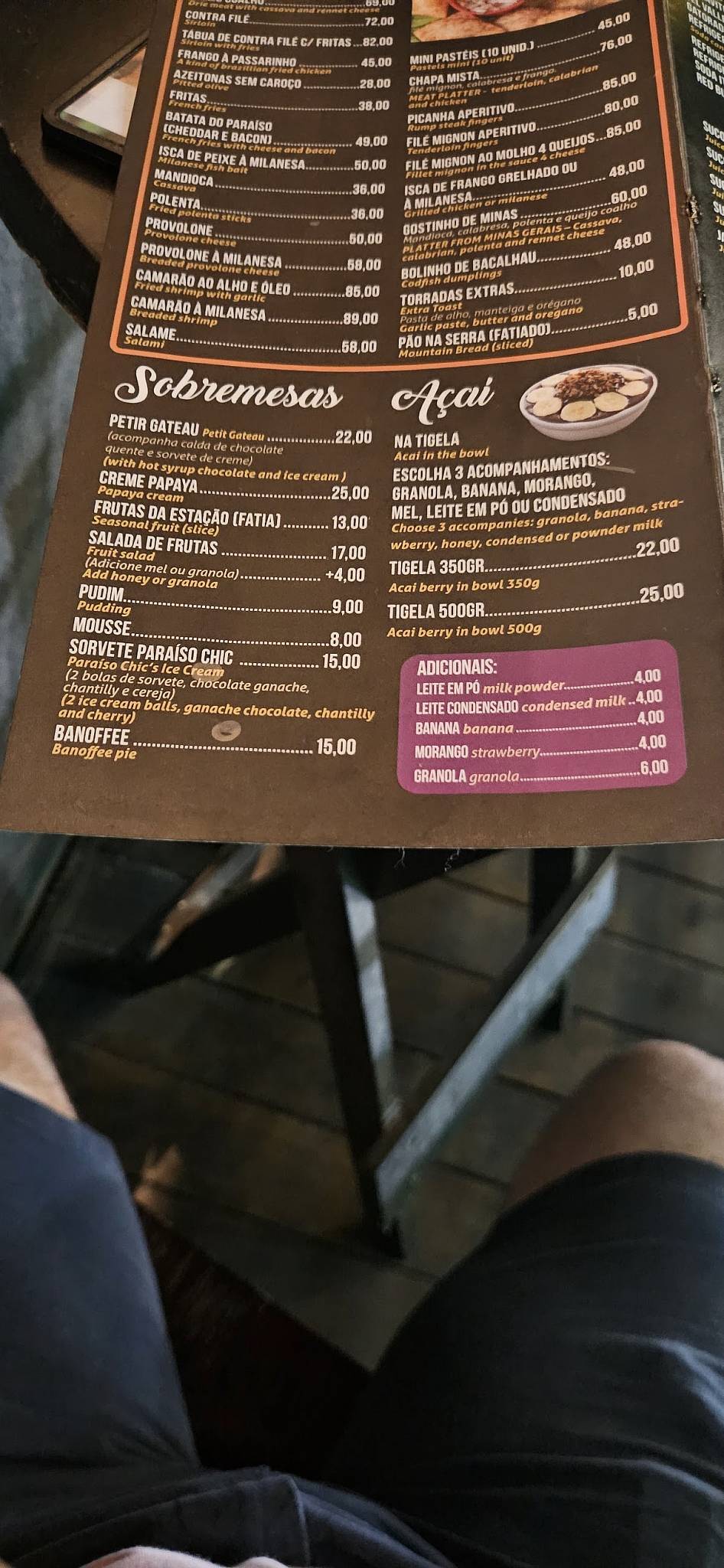 Paraiso Chic Bar cardápio