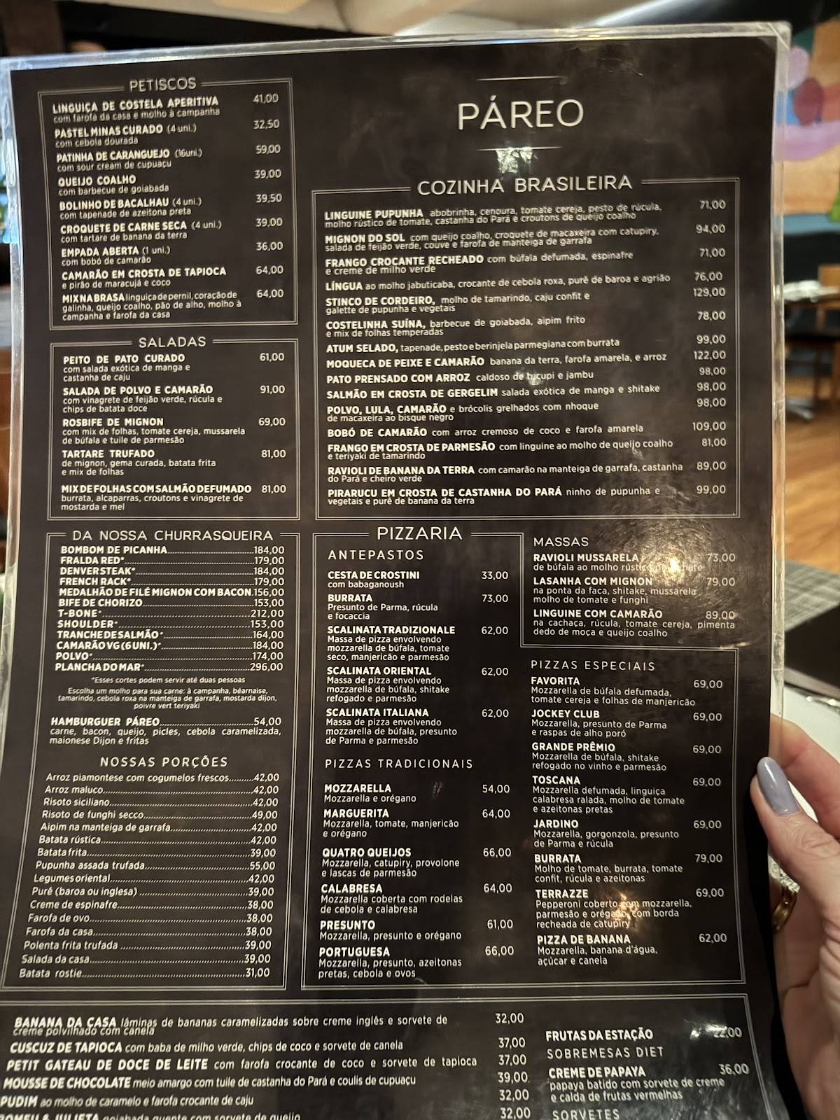Páreo Restaurant cardápio