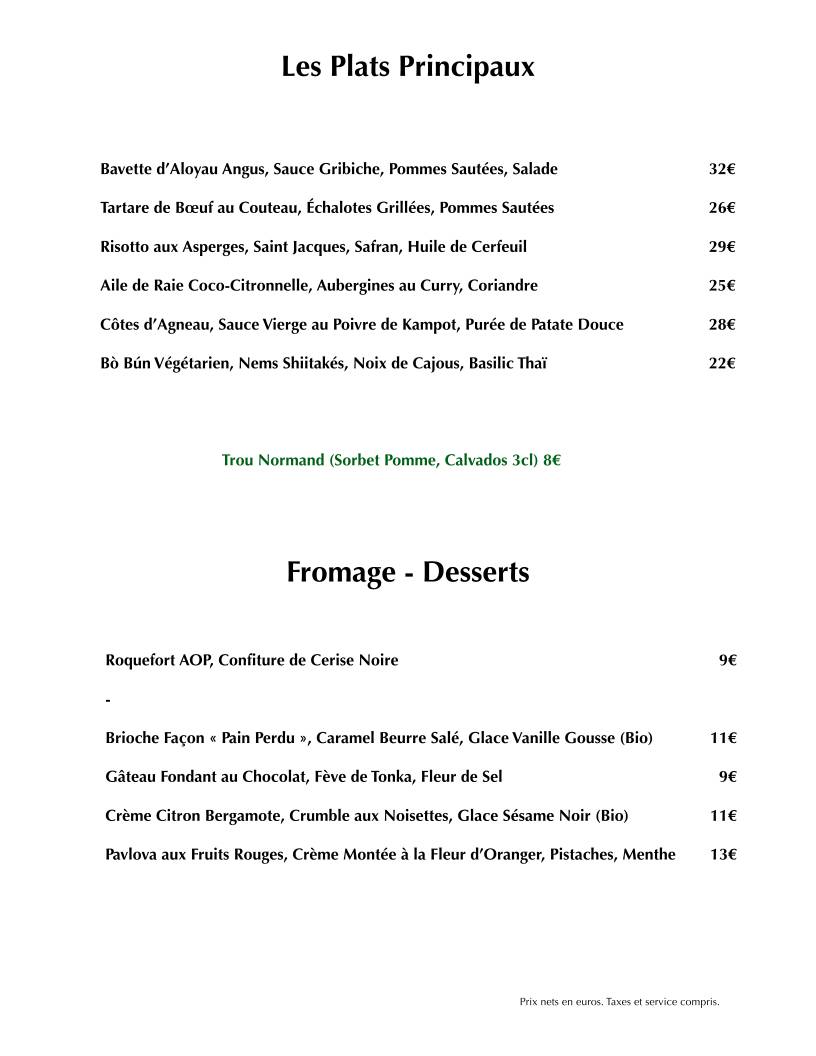 Menu de Postiche Bistrot