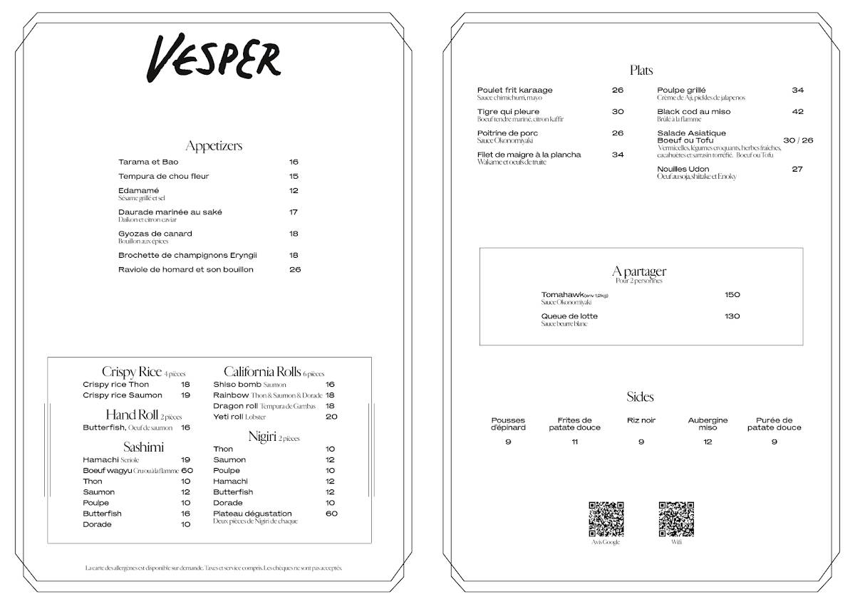 Menu de Vesper