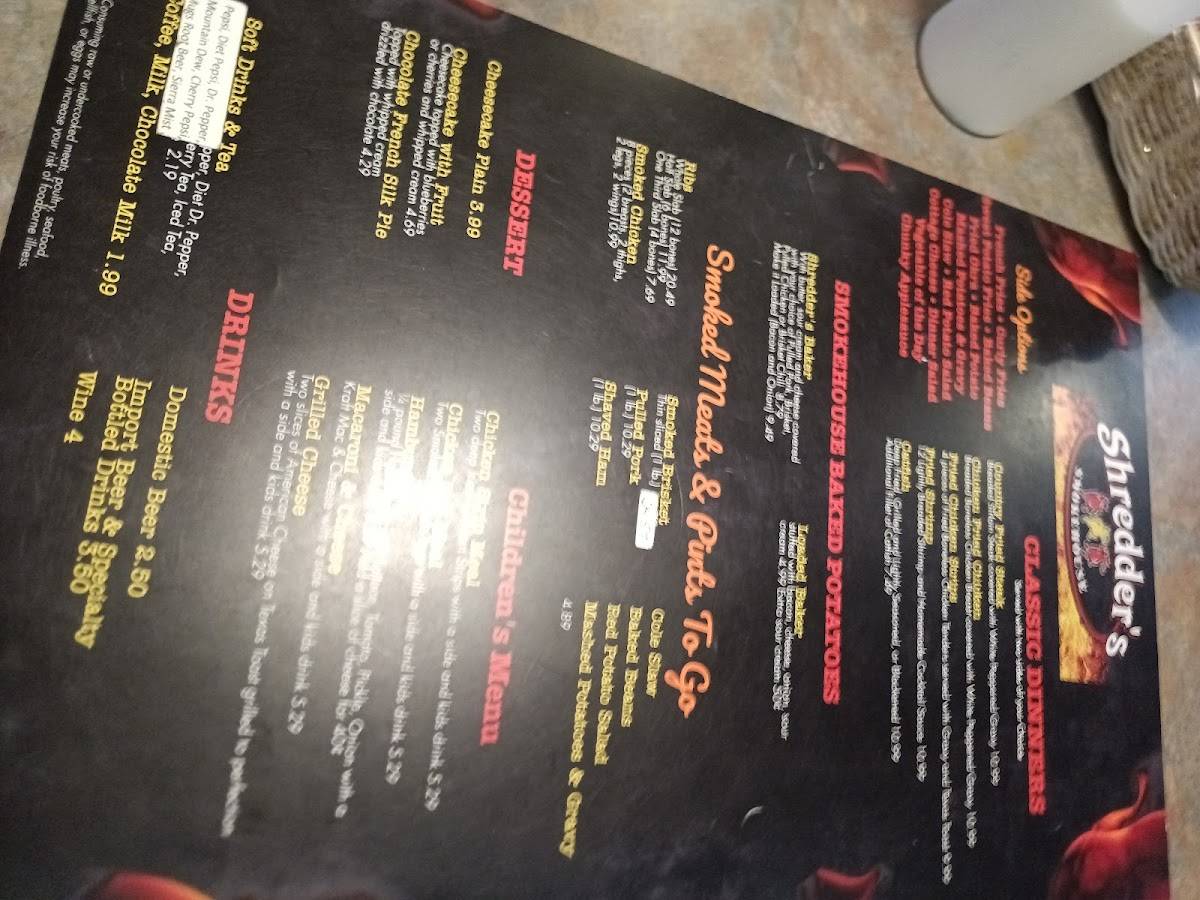 Menu at Shredders BBQ, Parsons