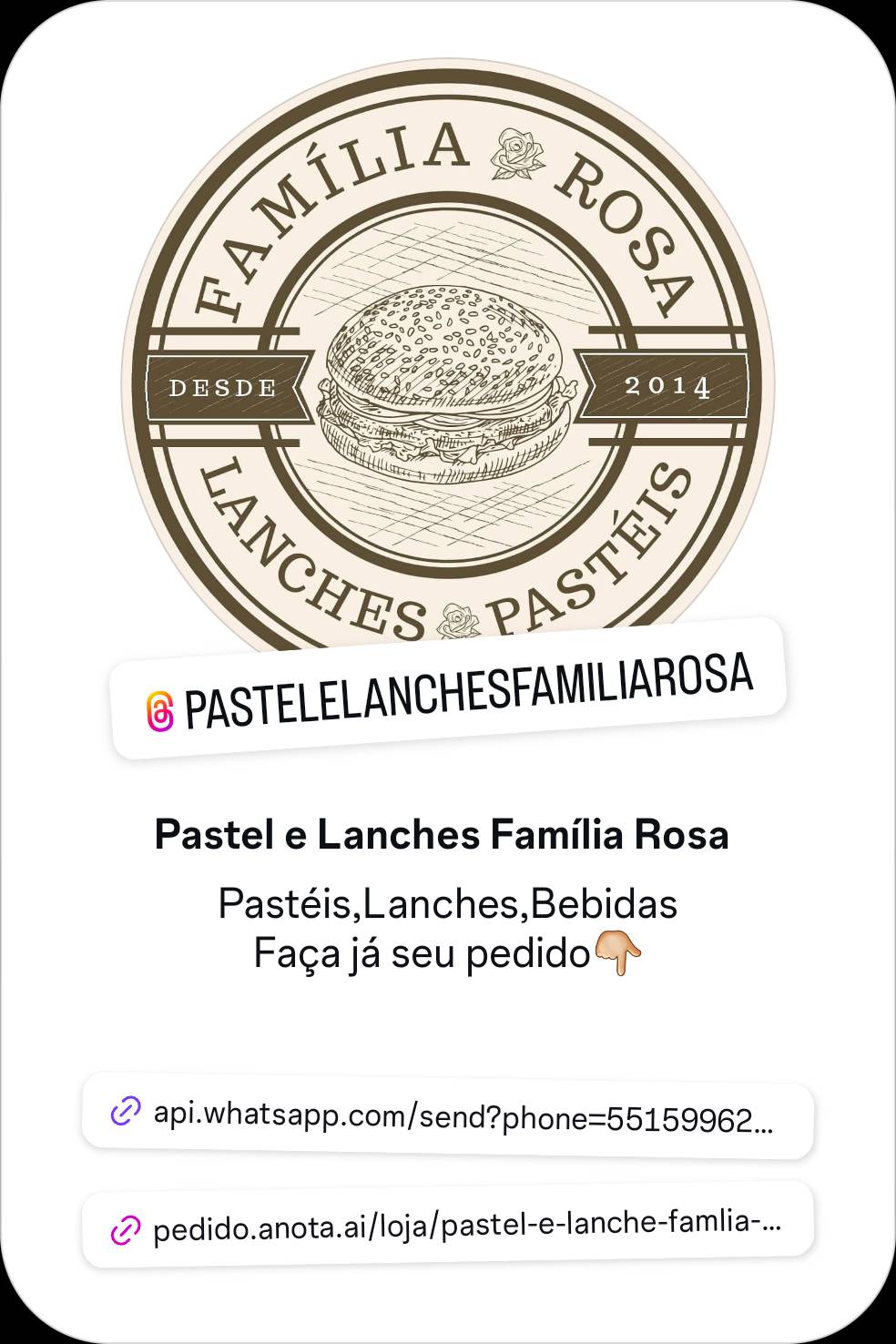 Pastel e Lanches Família Rosa cardápio