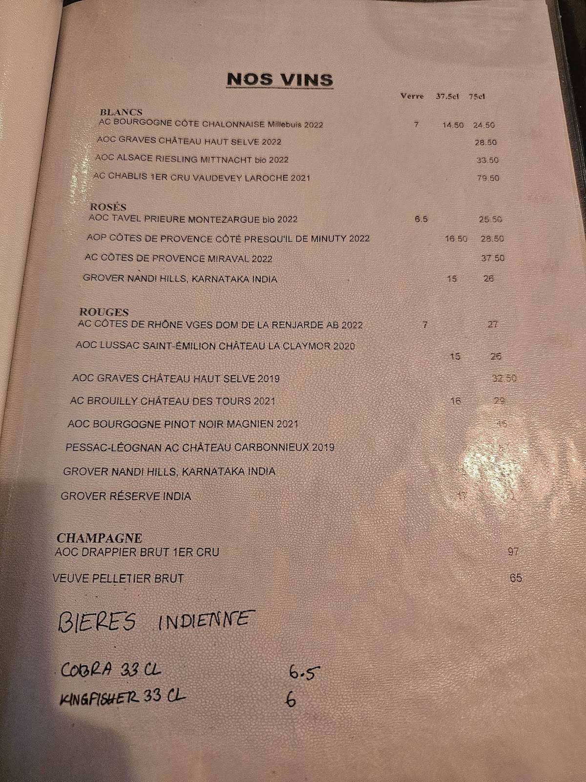 Menu de Patang