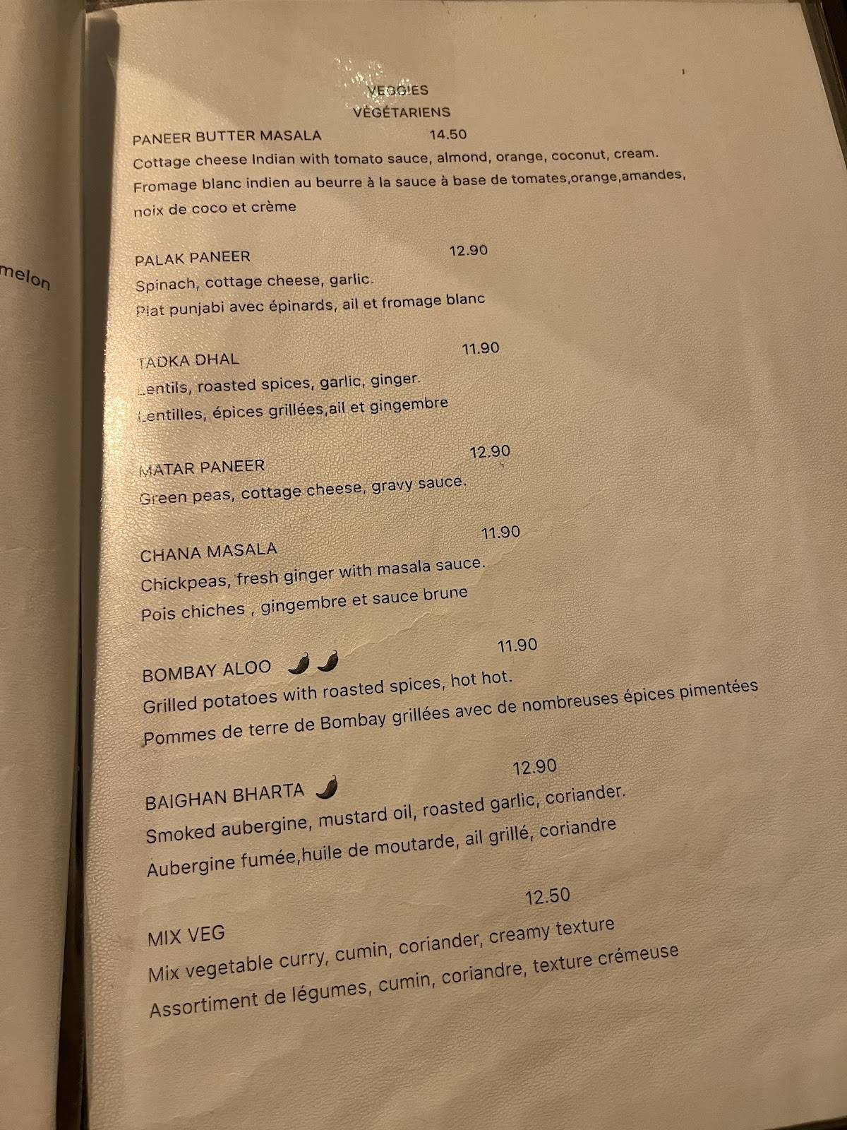 Menu de Patang
