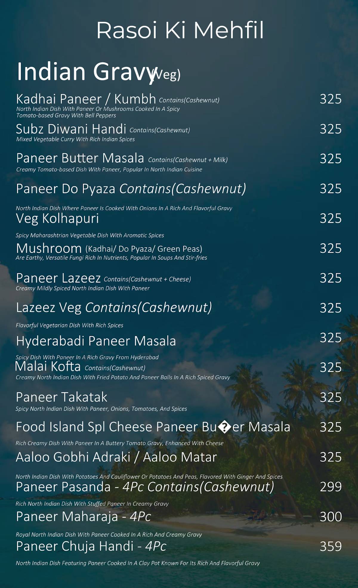 The Food Island menu