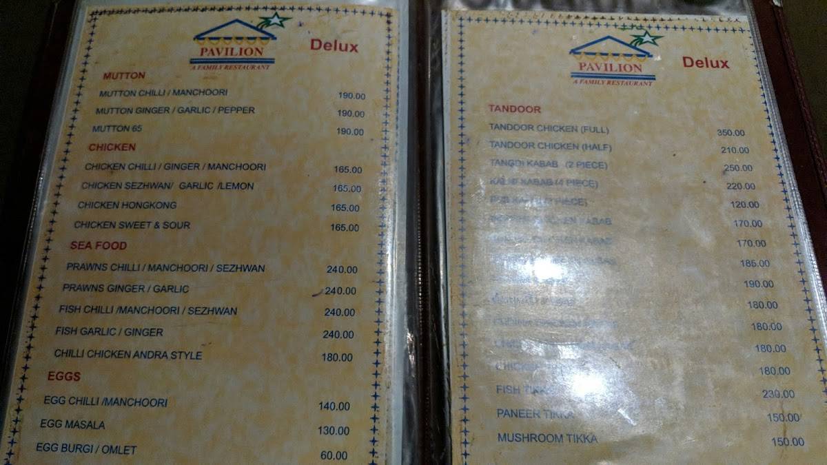 Pavilion Family Restaurant & Bar menu