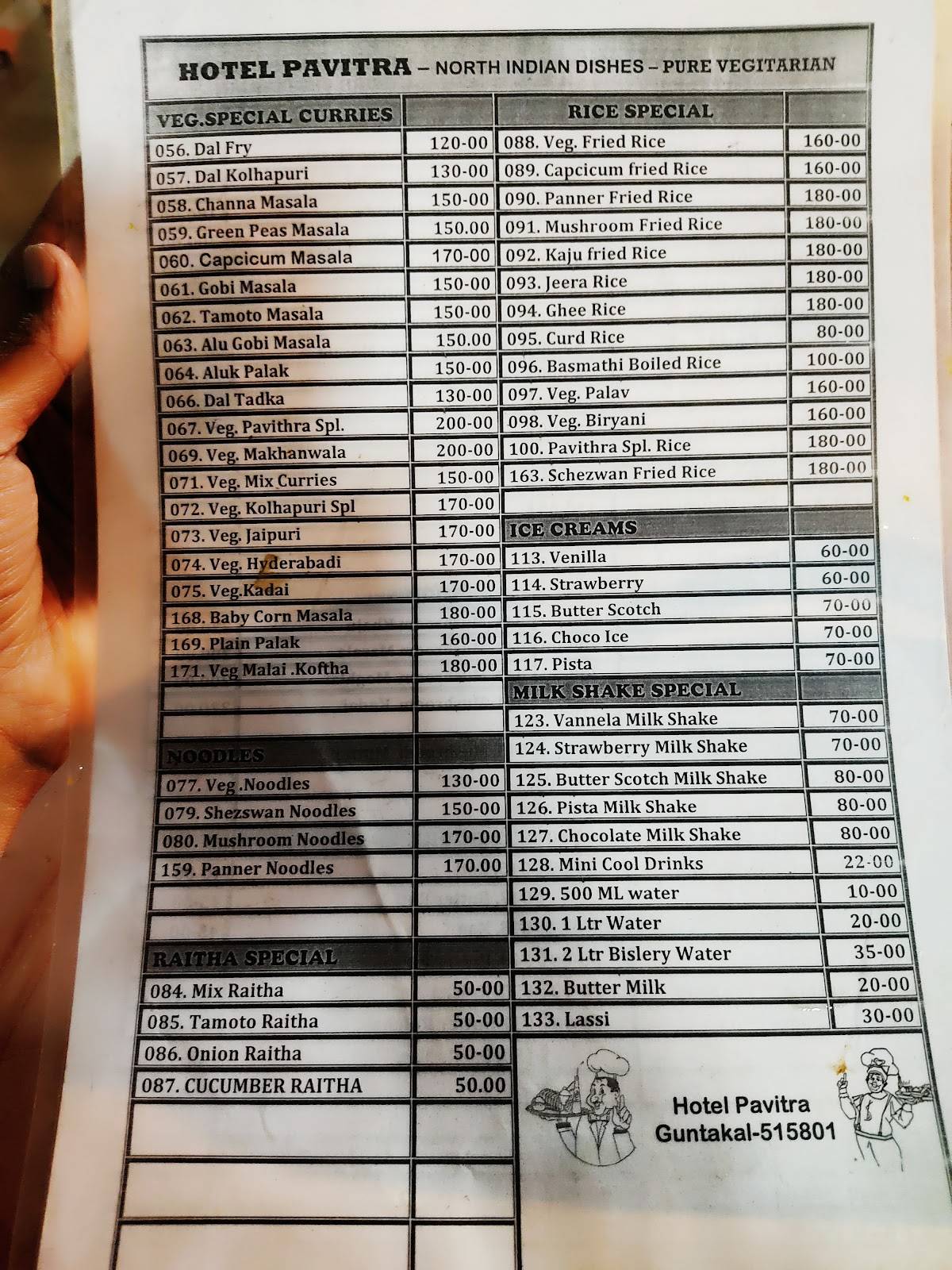 Pavithra Hotel menu