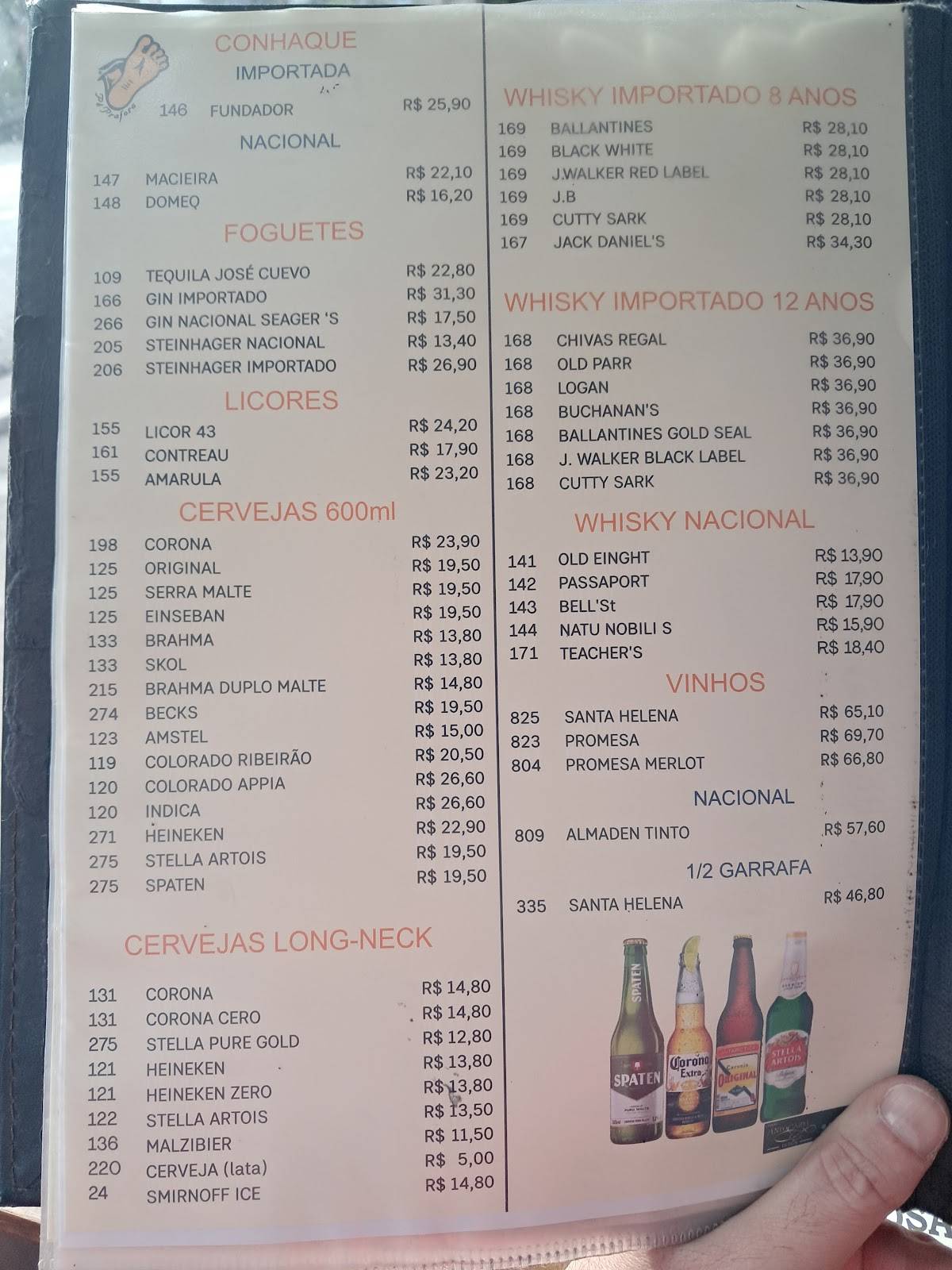 Bar Pé Pra Fora cardápio