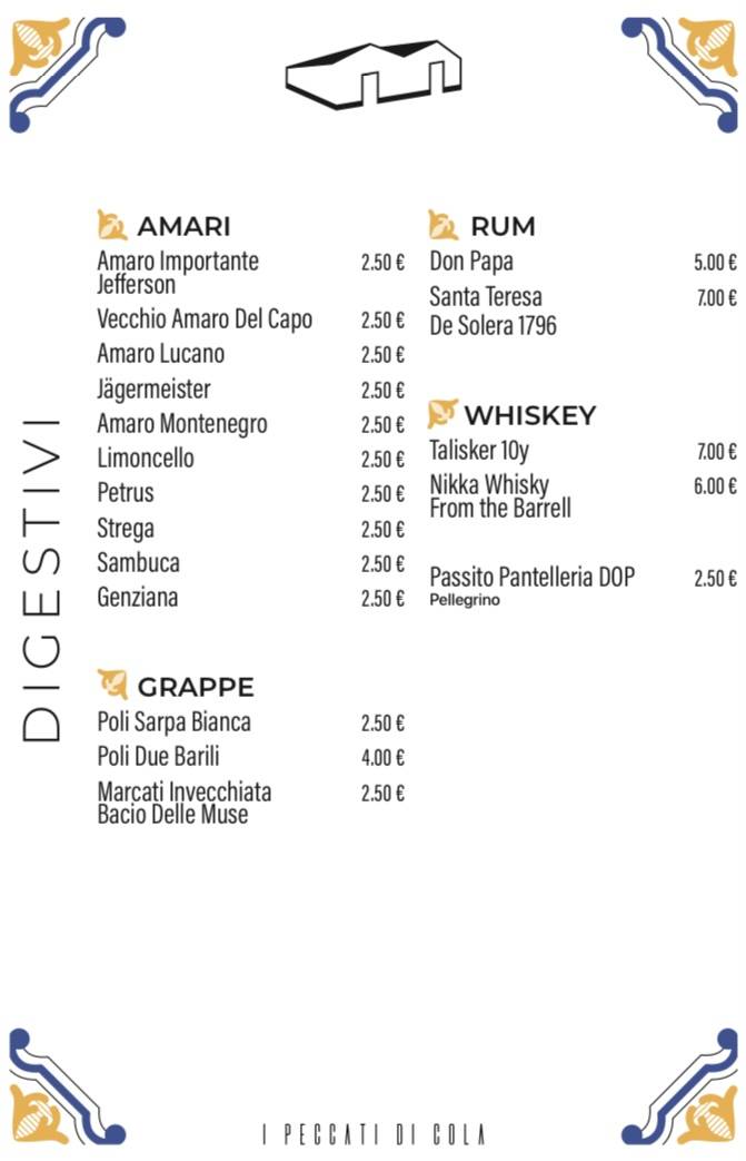 Menu di I Peccati di Cola 