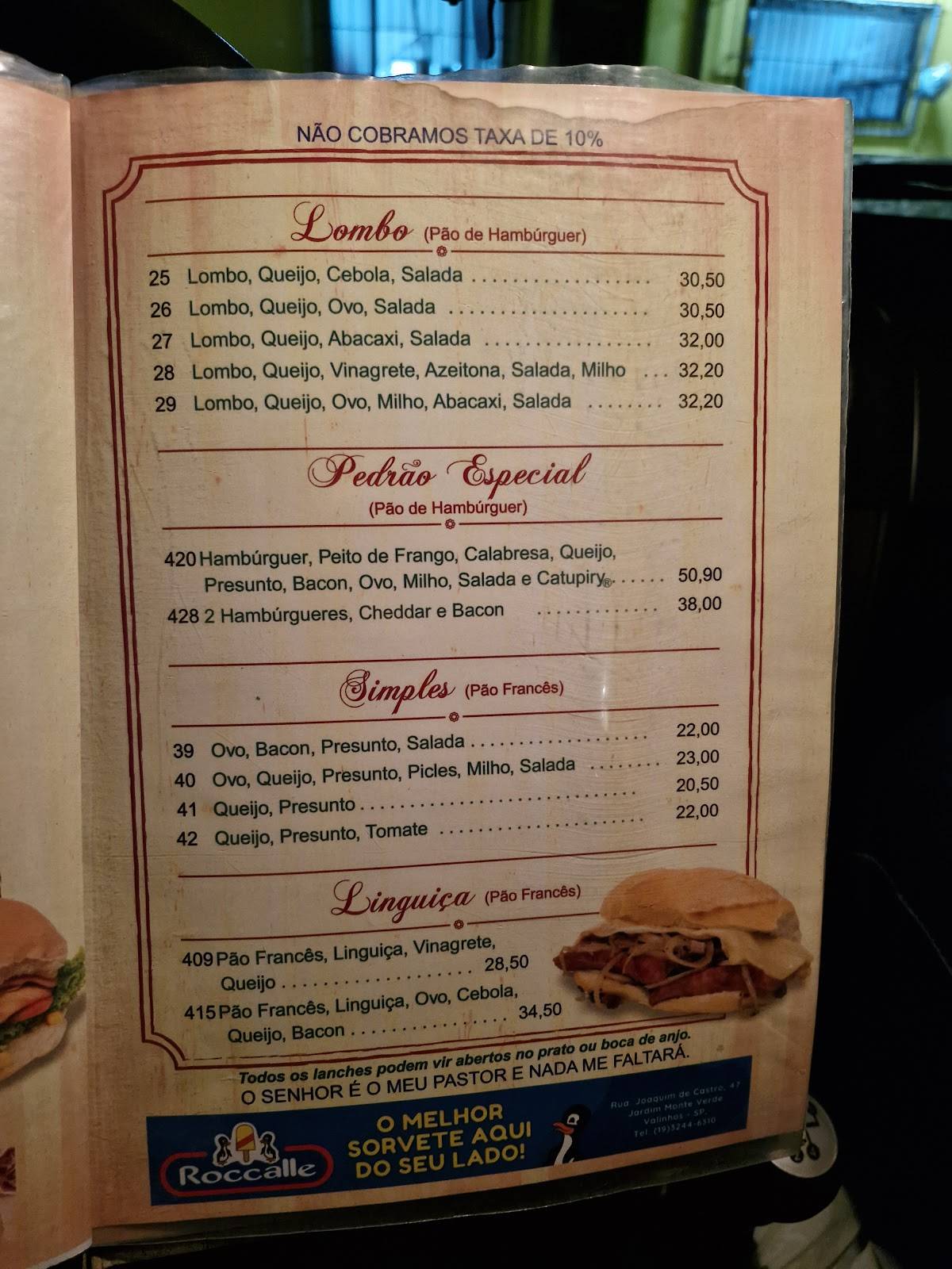 Pedrão Lanches cardápio