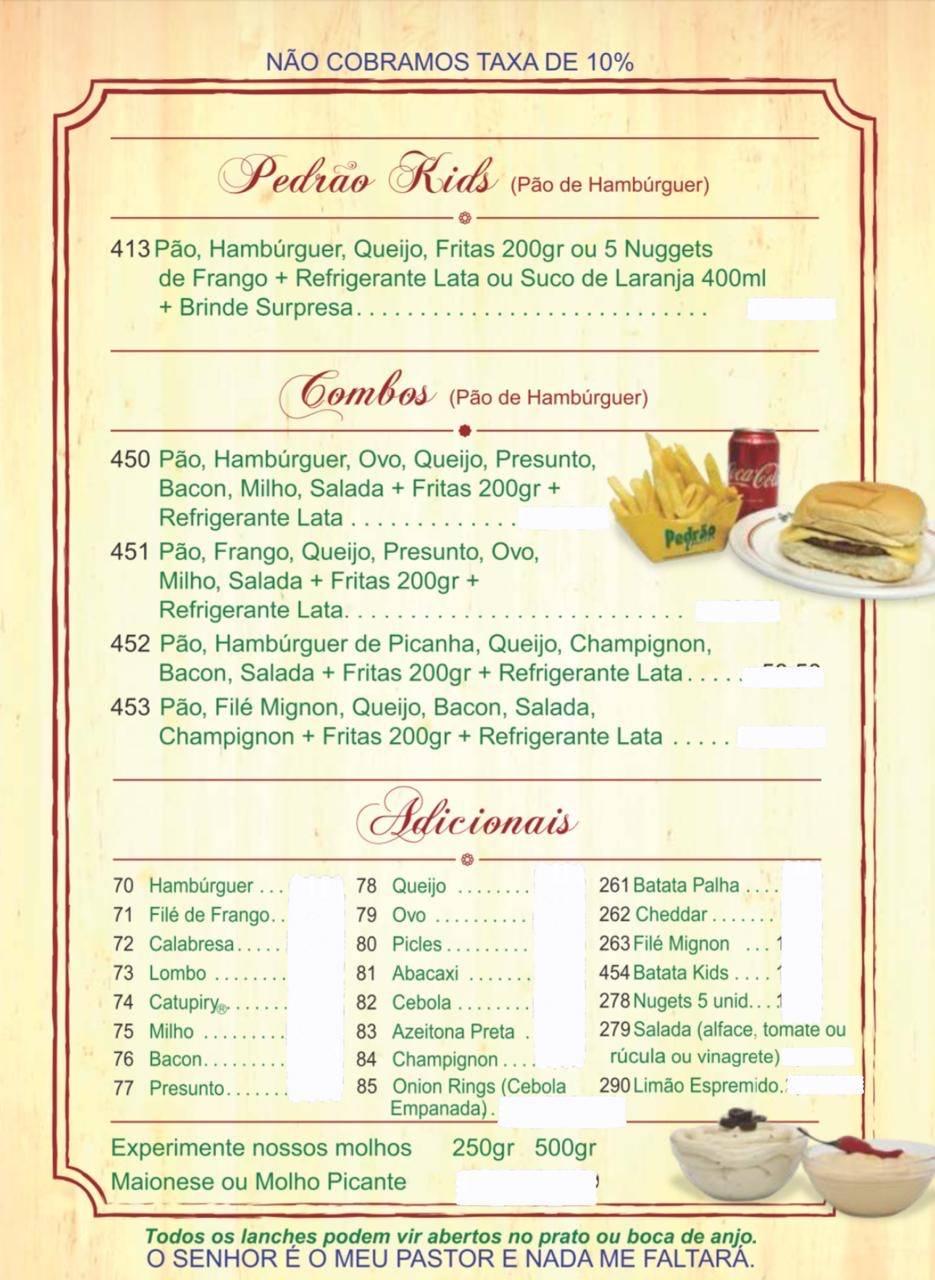 Pedrão Lanches cardápio