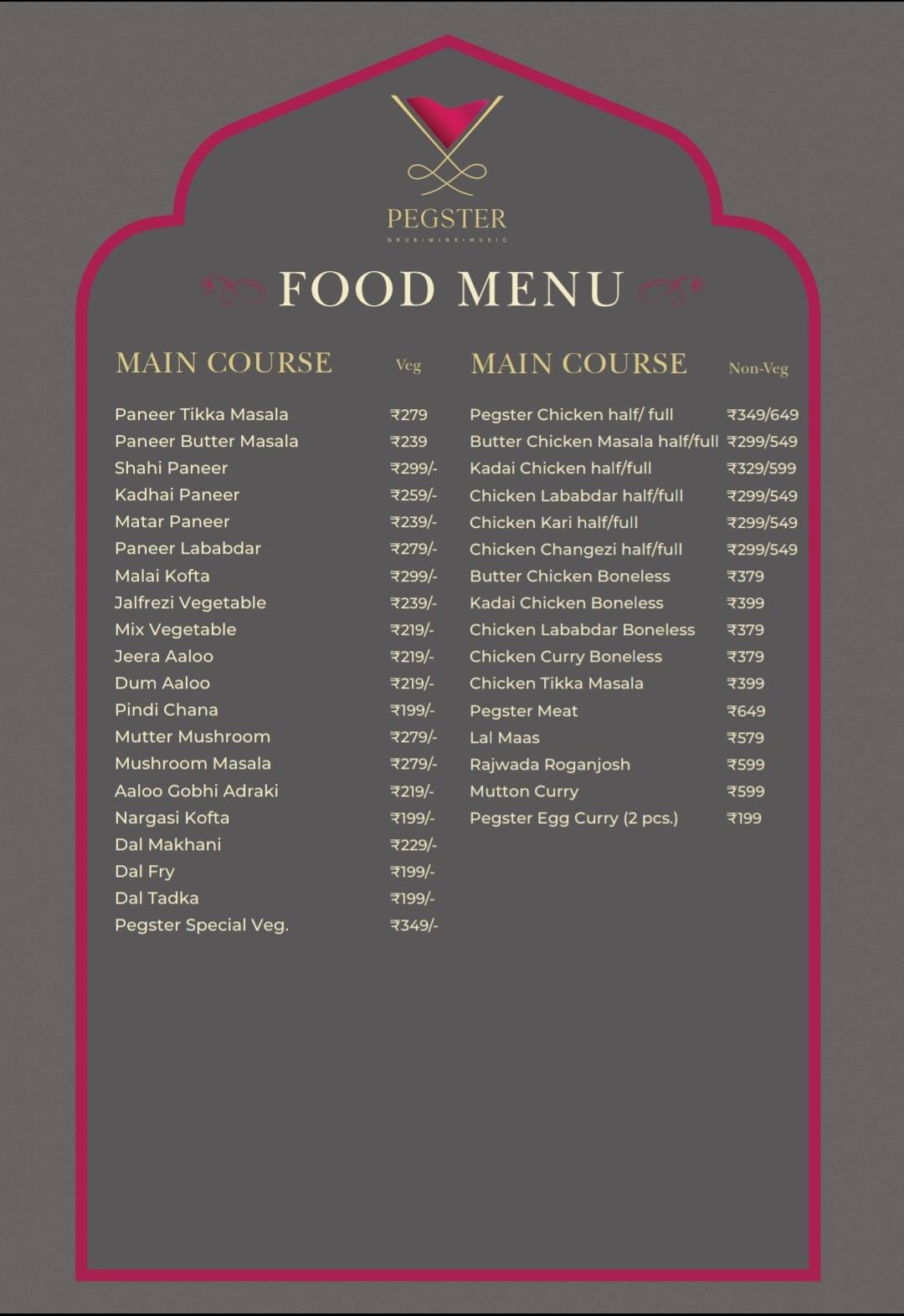 Pegster menu