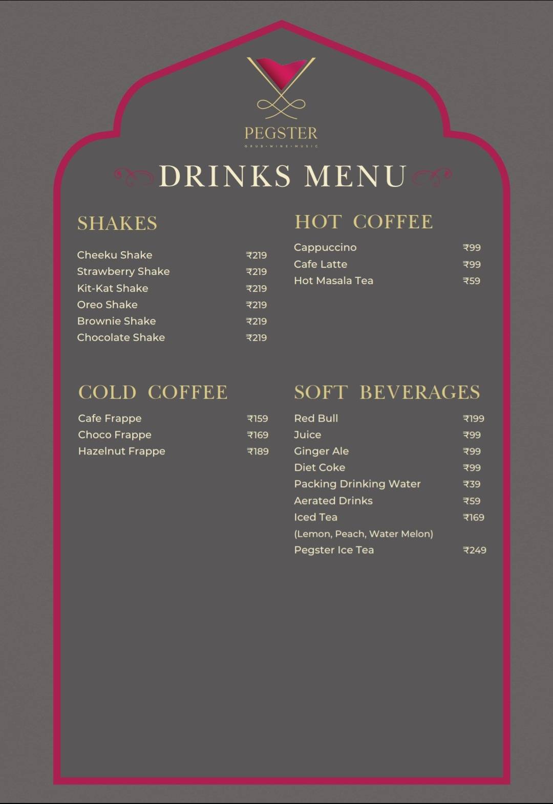 Pegster menu