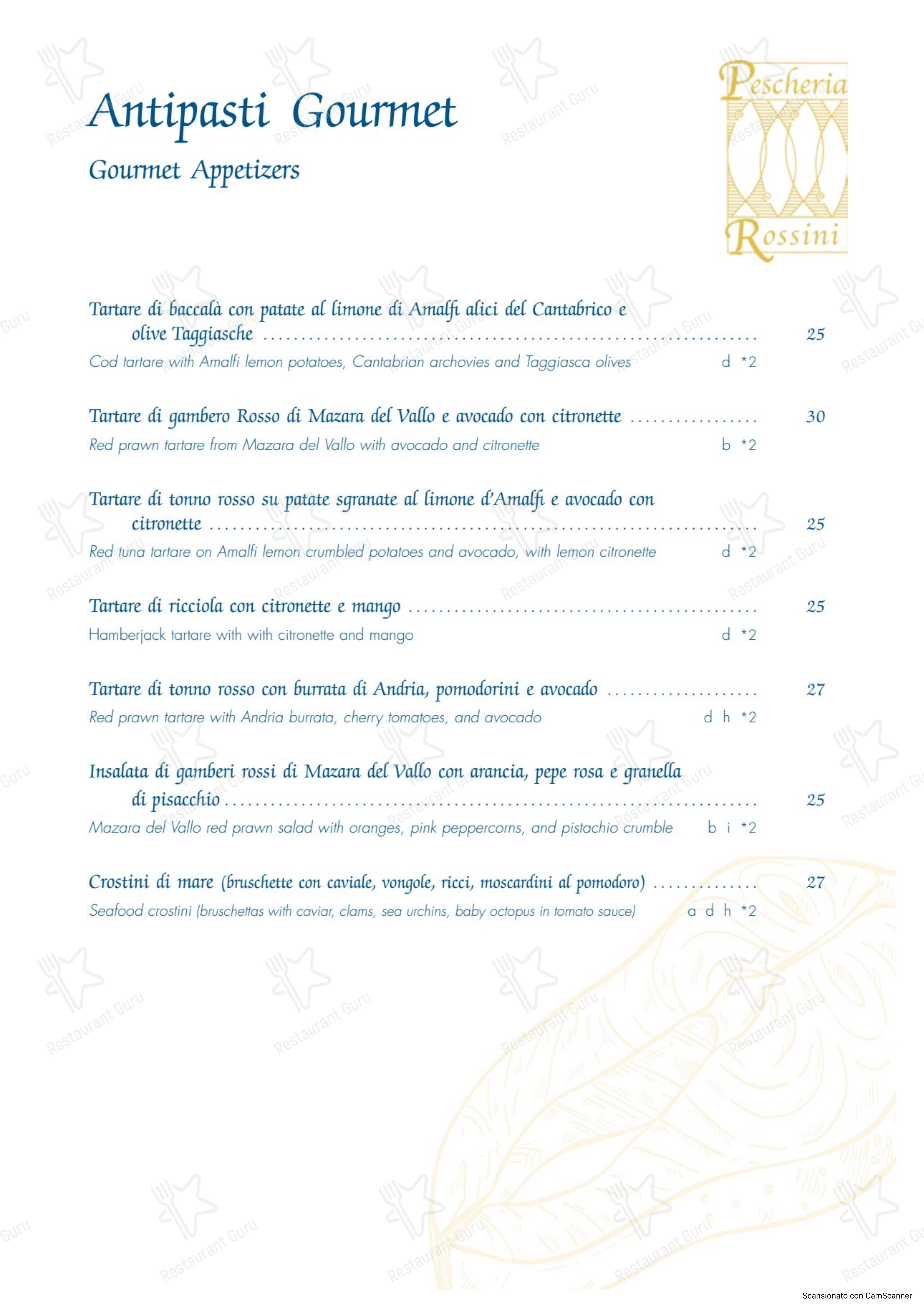 Menu pour Pescheria Rossini - Menu