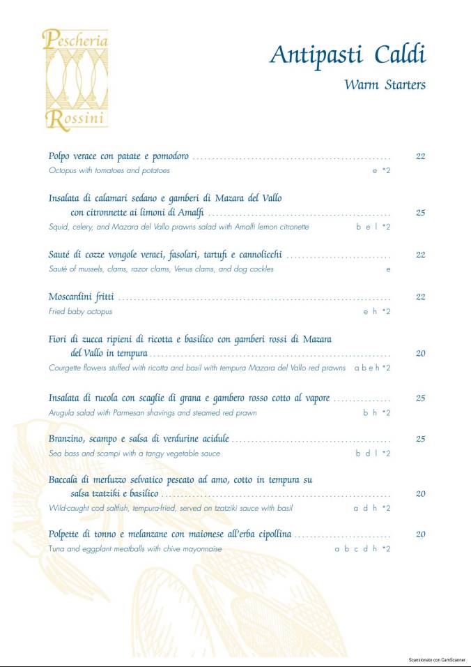 Menu de Pescheria Rossini