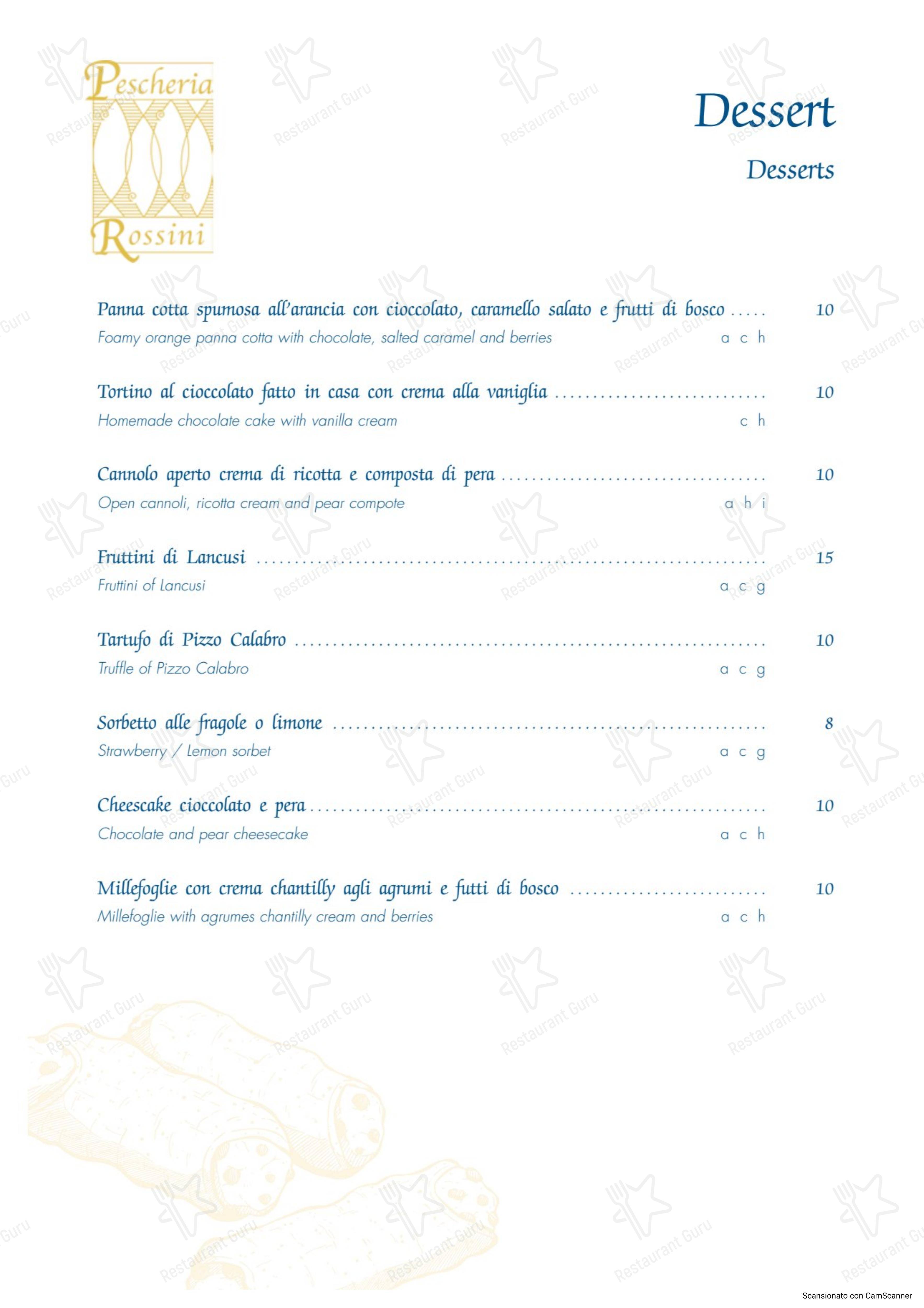 Menu pour Pescheria Rossini - Menu