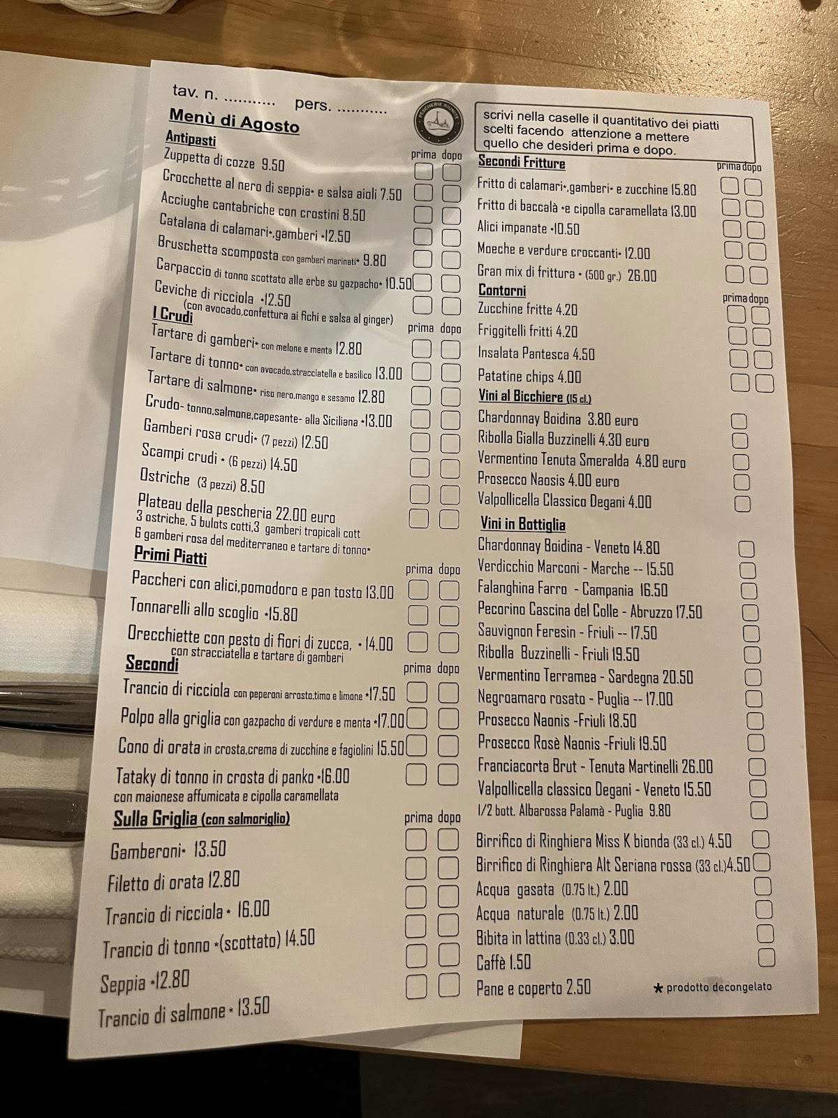 Menu di Pescherie Riunite - Colombo 