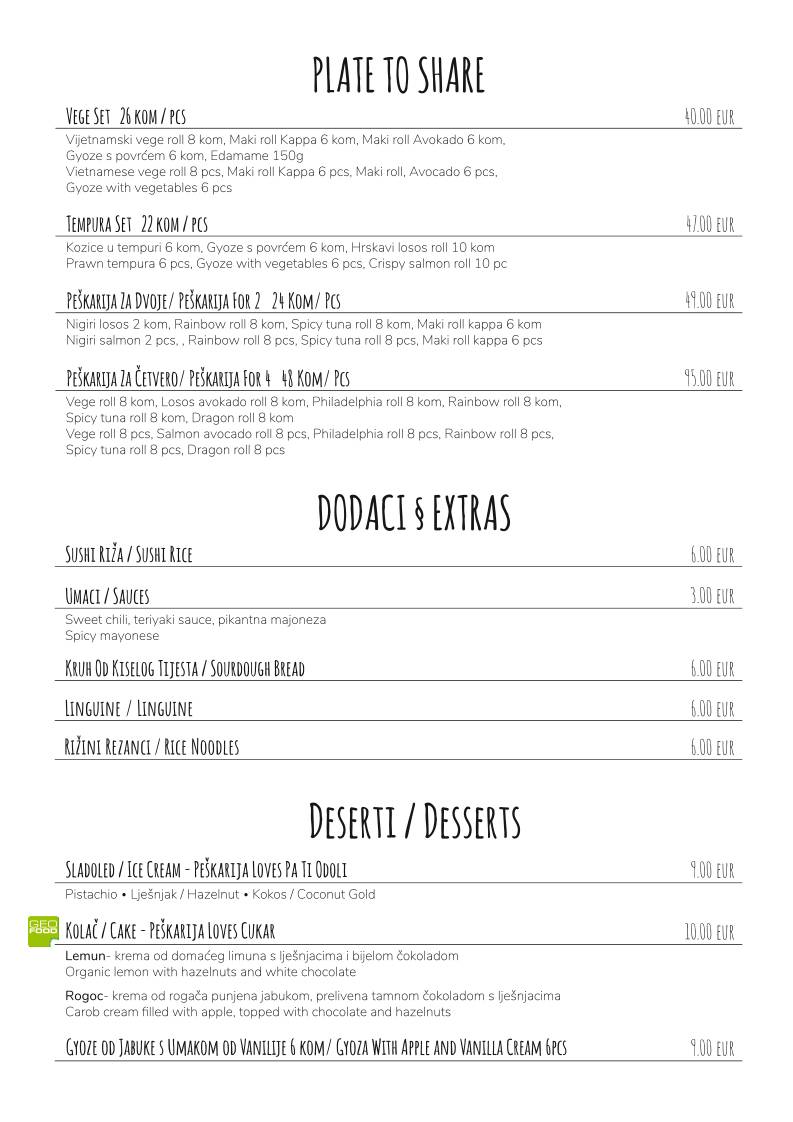 Menu di Peškarija Sushi Bar 