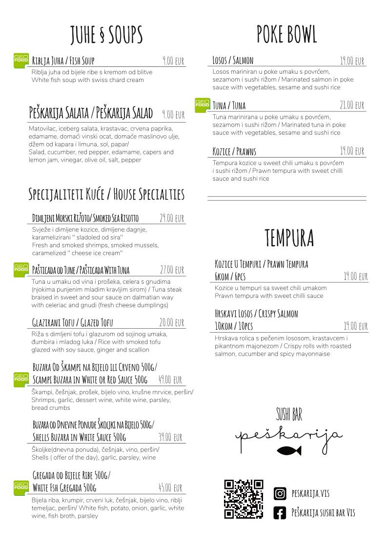 Menu di Peškarija Sushi Bar 